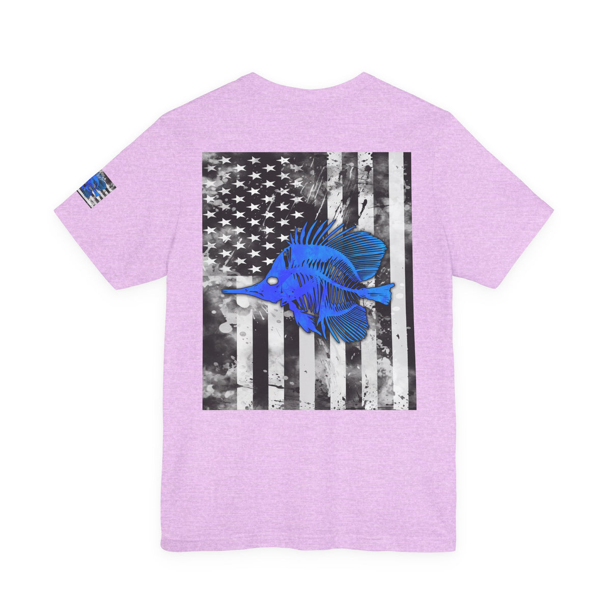 Blue Fish Skeleton Grunge American Flag Tee, Patriotic USA Shirt, Vintage American Flag