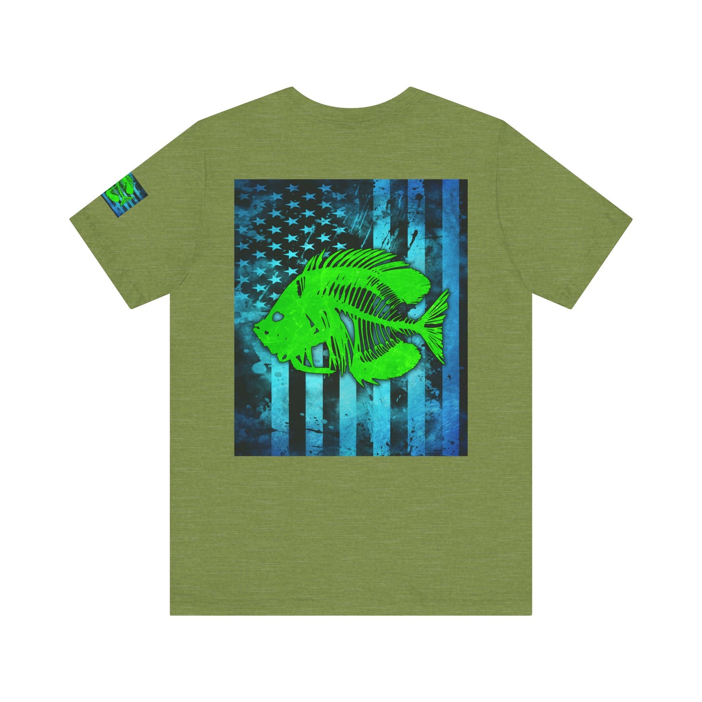 Green Pearch Angler Grunge American Flag Tee, Patriotic USA Shirt, Vintage American Flag