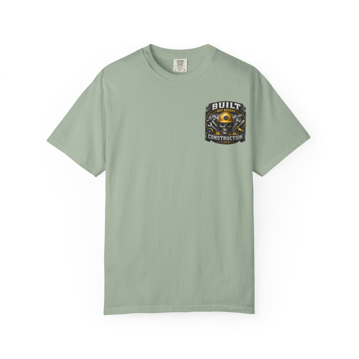 Construction Life T-Shirt — "Built Not Bought" Skull & Hard Hat Crew Tee