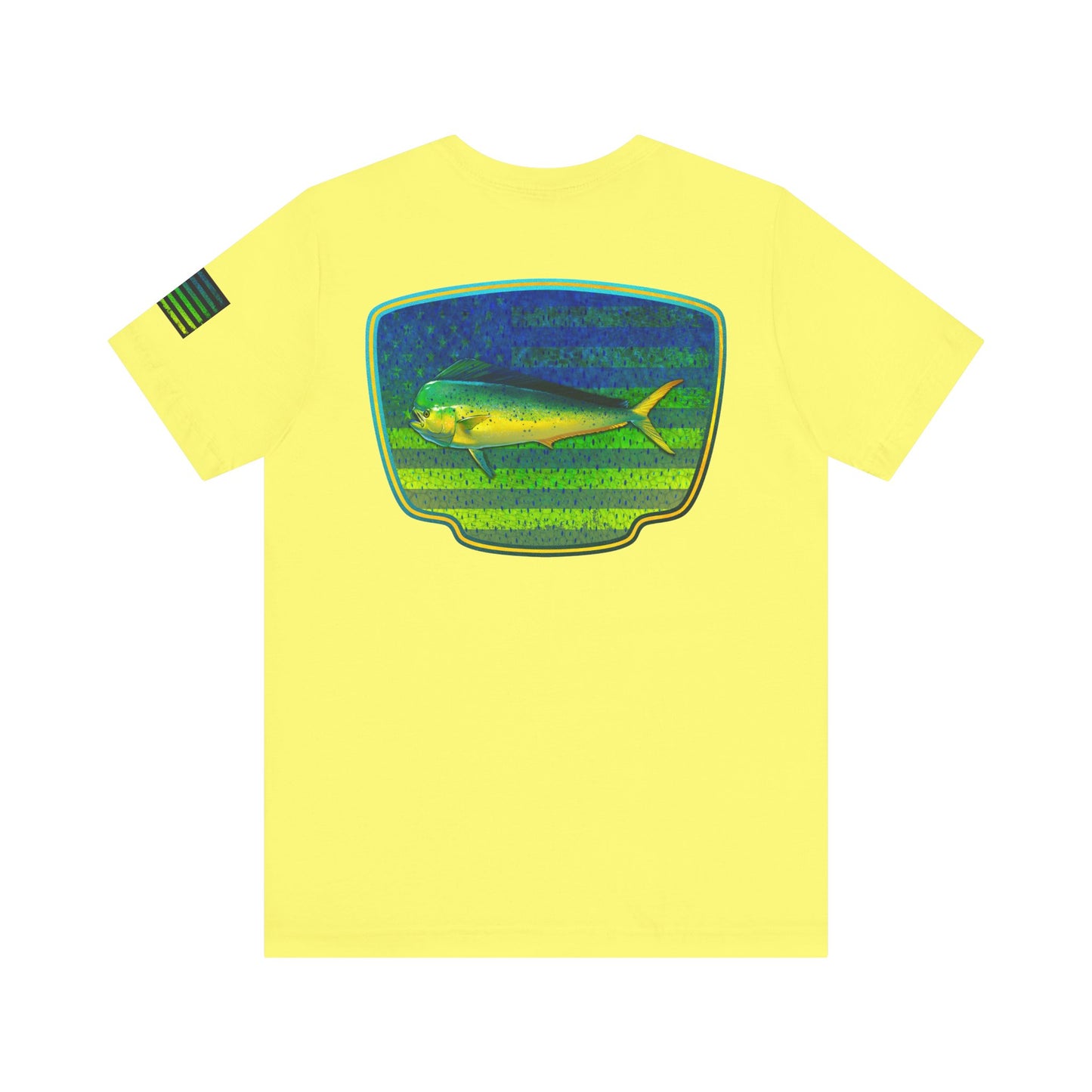 Patriotic Mahi Mahi Flag T-Shirt – Bold Saltwater Fishing Graphic Tee