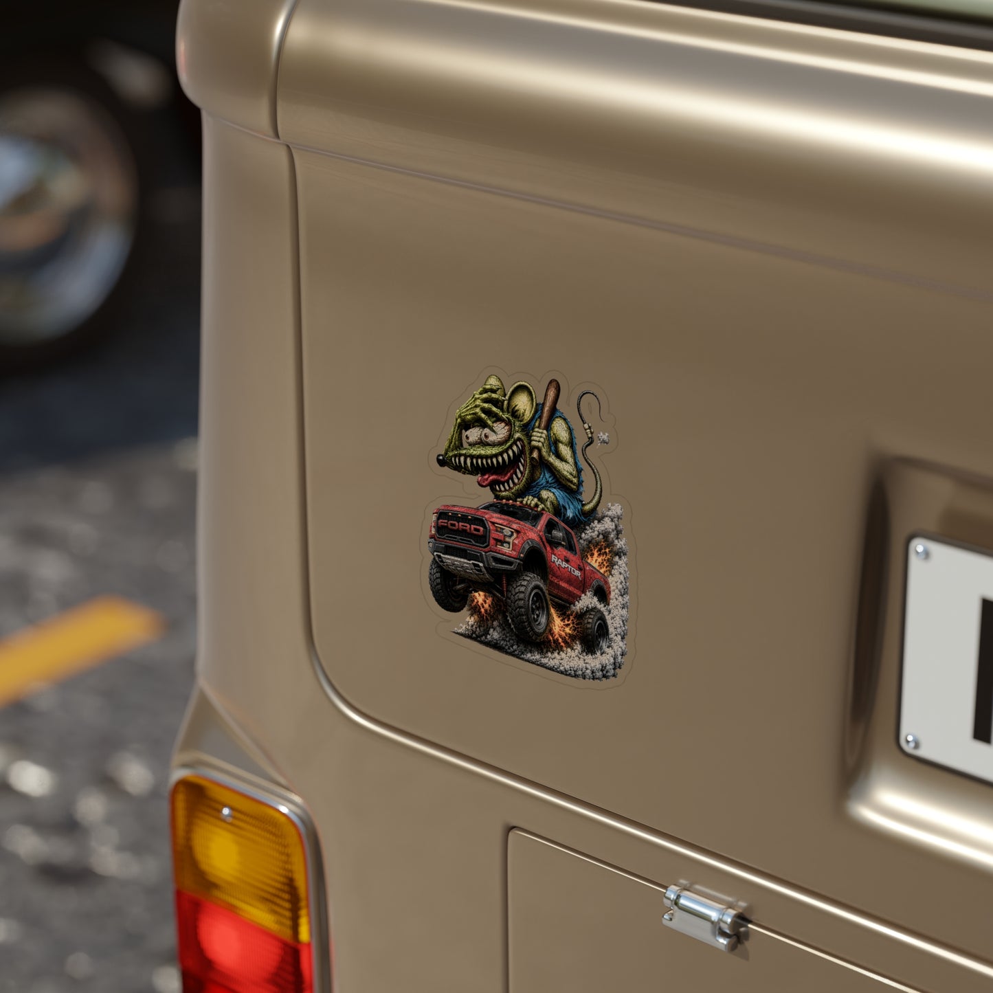 Crazy Rat Ford Raptor Sticker | Red Lifted Off Road Truck Decal | Monster 4x4 Racing Art | Transparent Vinyl Sticker