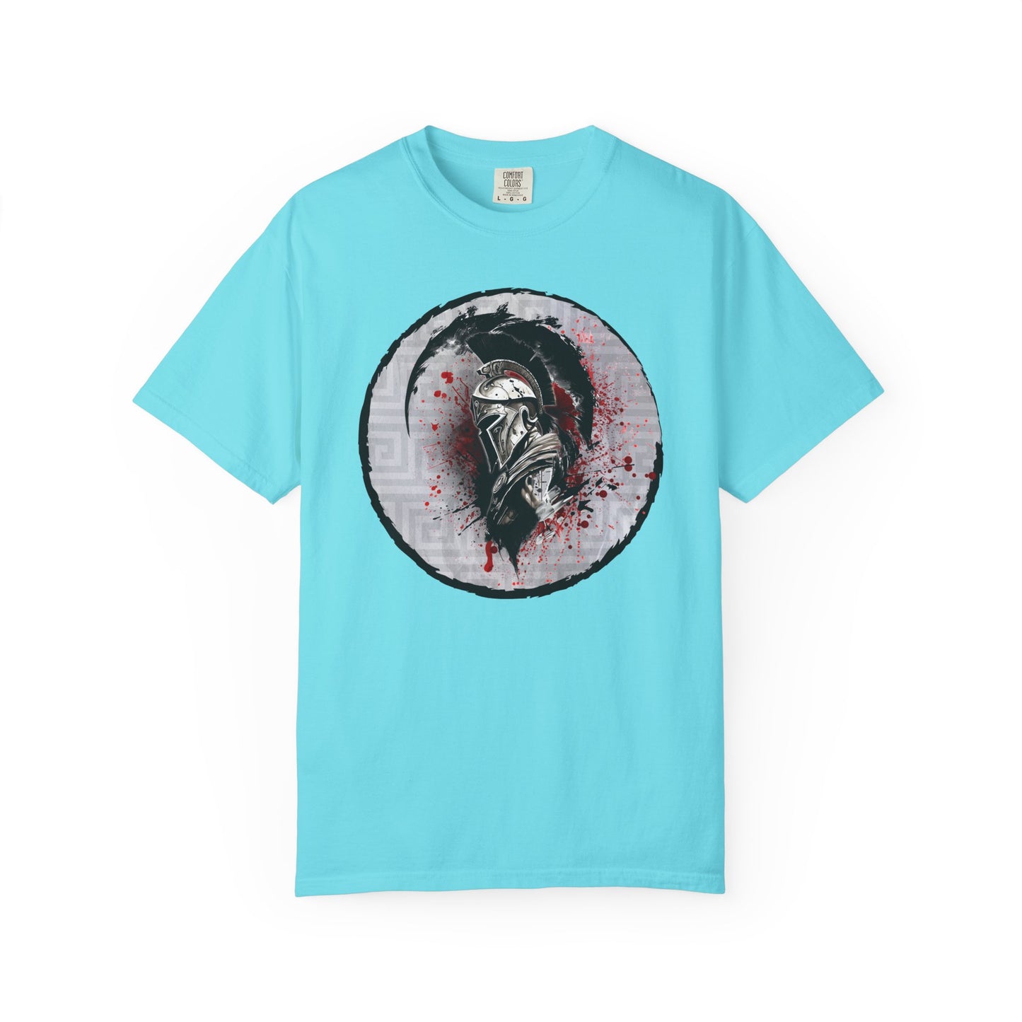 Spartan Warrior T-Shirt – Greek Helmet Circle Design Front & Spear Back | Warrior Graphic Tee