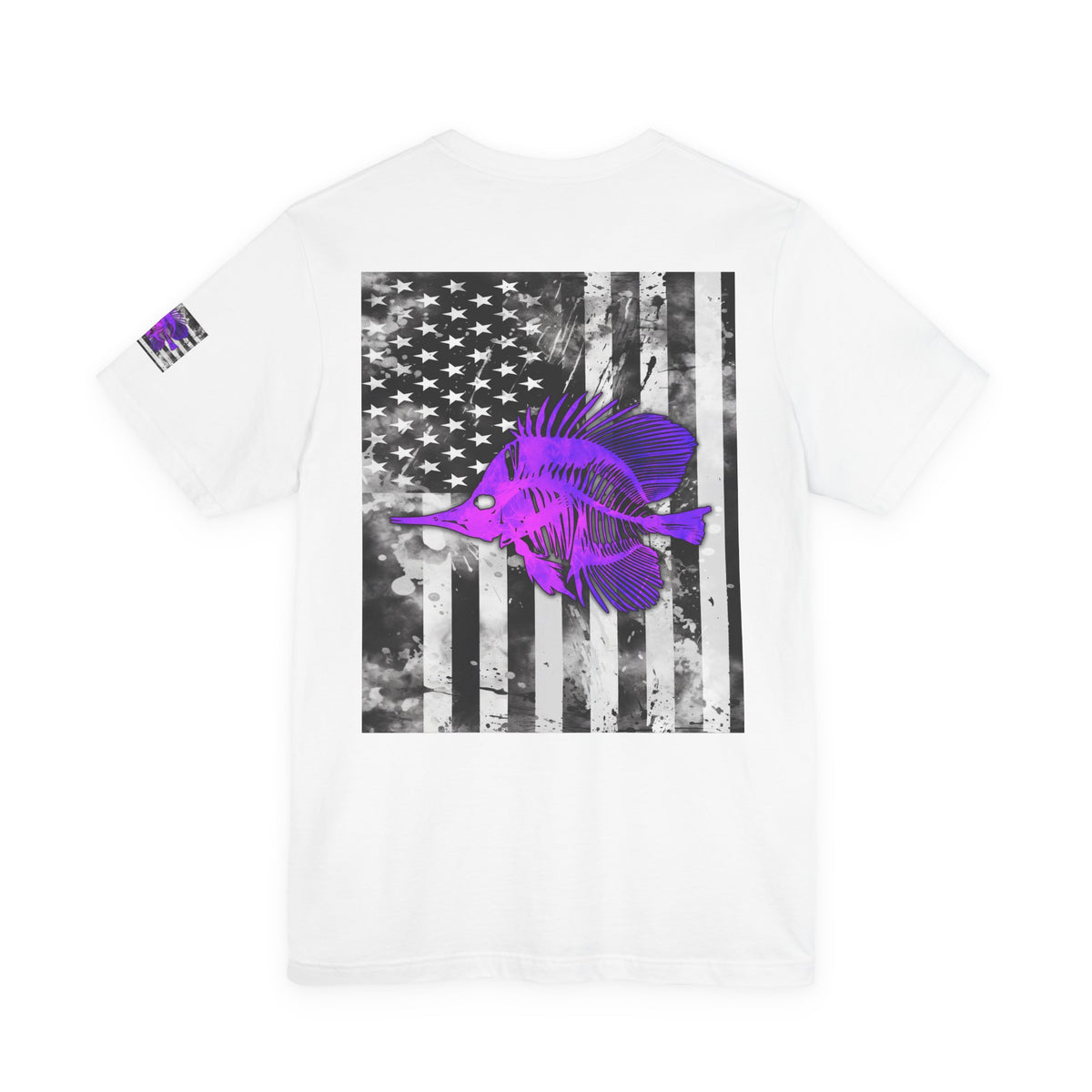 Purple Fish Angler Grunge American Flag Tee, Patriotic USA Shirt, Vintage American Flag