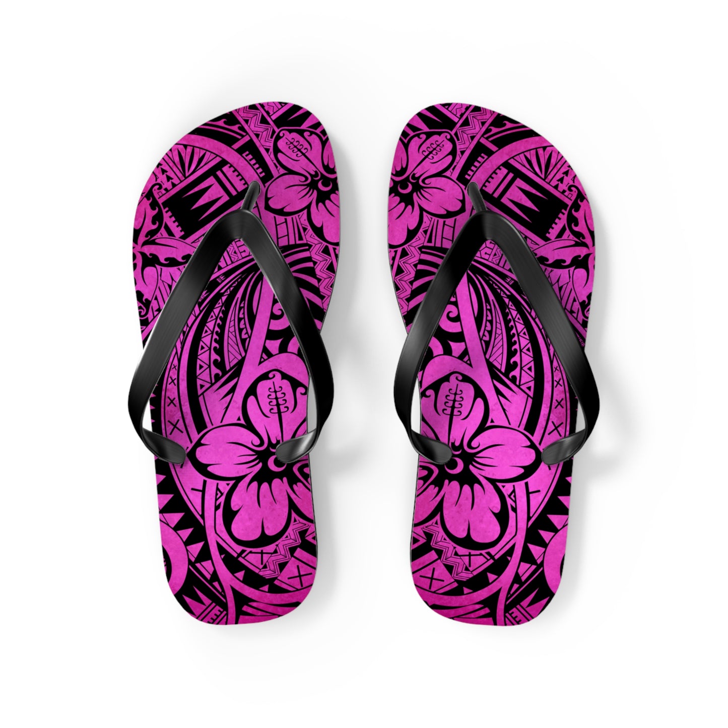 Polynesian Pink Flip Flops - Boho Beach Footwear, Summer Sandals, Vacation Shoes, Hibiscus Print, Gift for Her