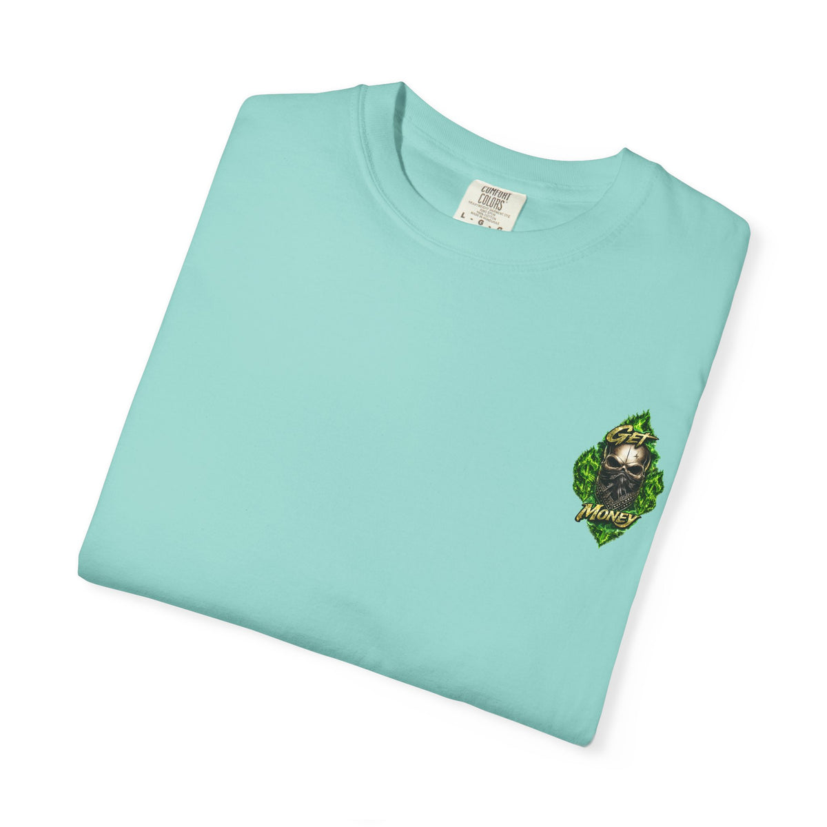 Get Money Skull Graphic Tee – Green Flame Dollar Sign Hustle Streetwear Shirt