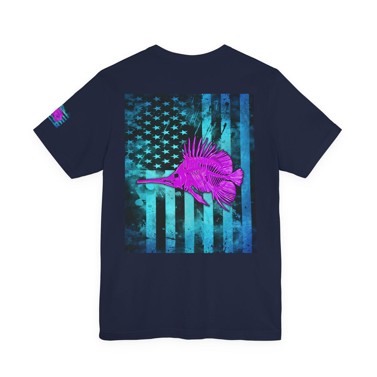 Pink Angler Grunge American Flag Tee, Patriotic USA Shirt, Vintage American Flag