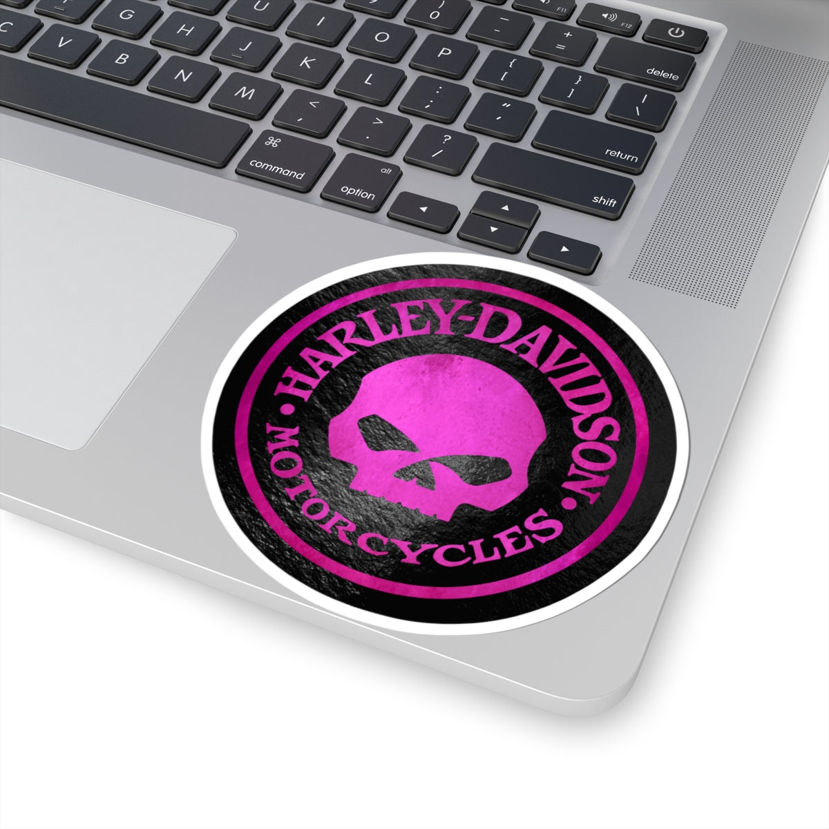 Harley Skull Biker Emblem | Bold Pink Motorcycle Graphic for Decals, Shirts, or Garage Art, ArtKiss-Cut Stickers