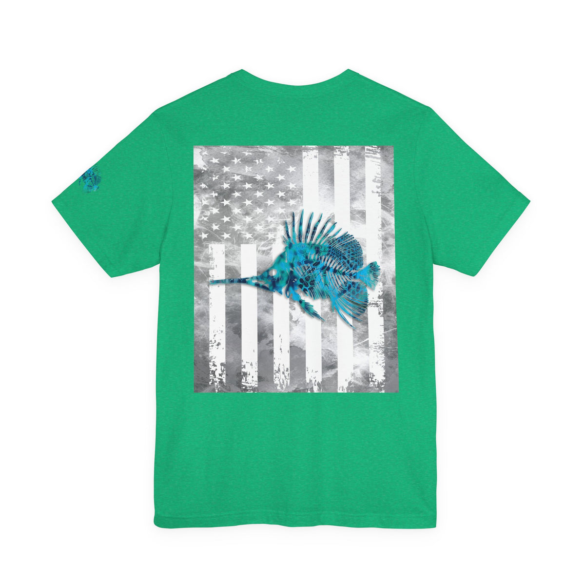 Fish Skeleton Grunge American Flag Tee, Patriotic Fishing Shirt, Vintage USA Bones, Fourth of July Apparel,