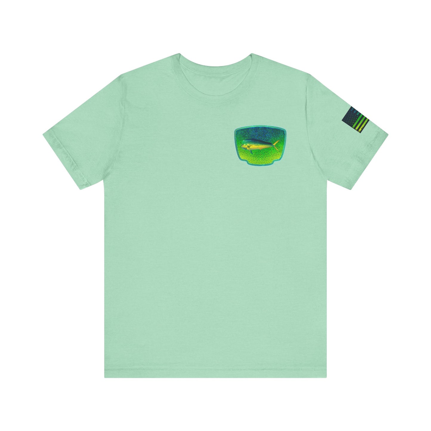 Bright Mahi Mahi Fish Skin Badge Tee – Bold Saltwater Fishing Shirt for Ocean Lovers