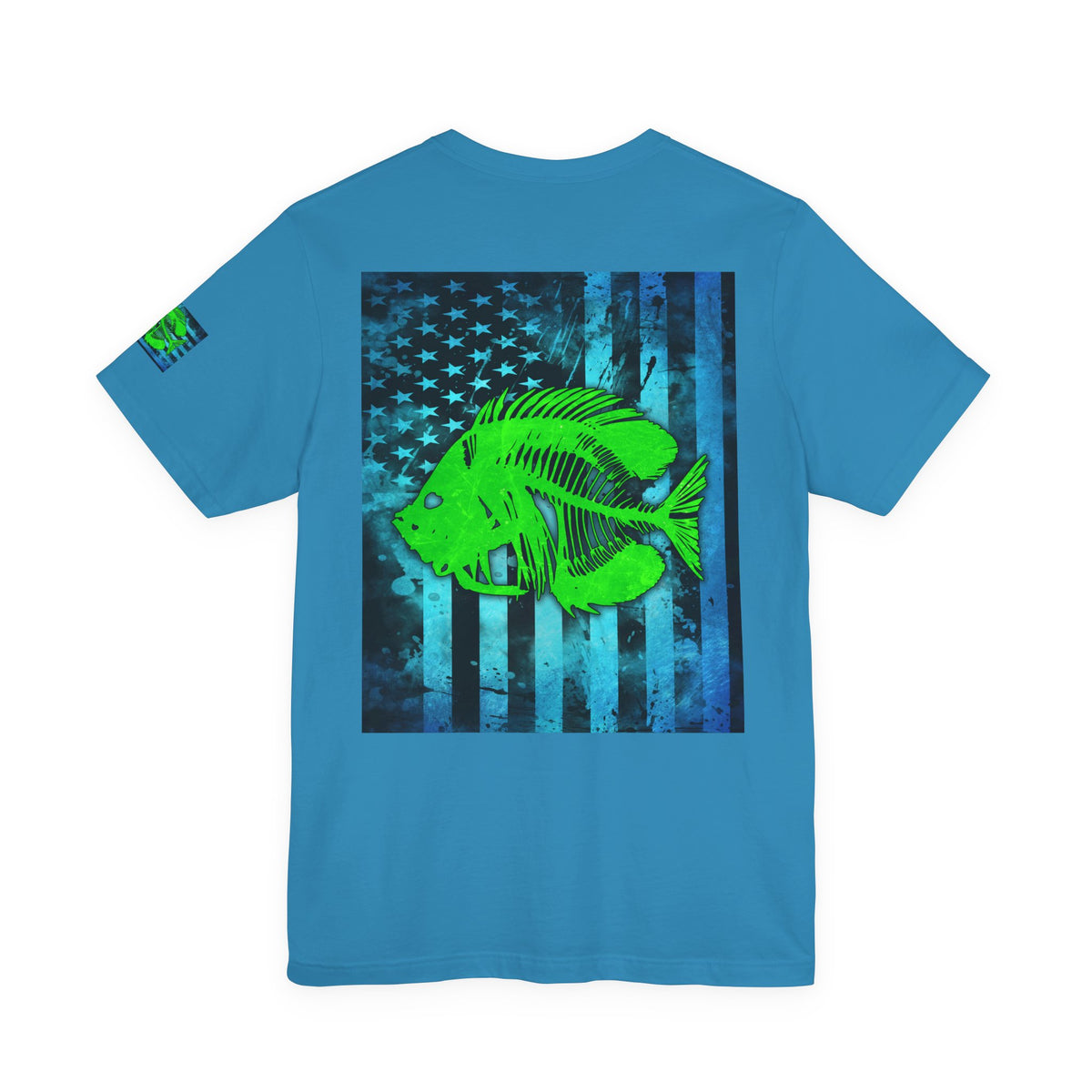 Green Pearch Angler Grunge American Flag Tee, Patriotic USA Shirt, Vintage American Flag
