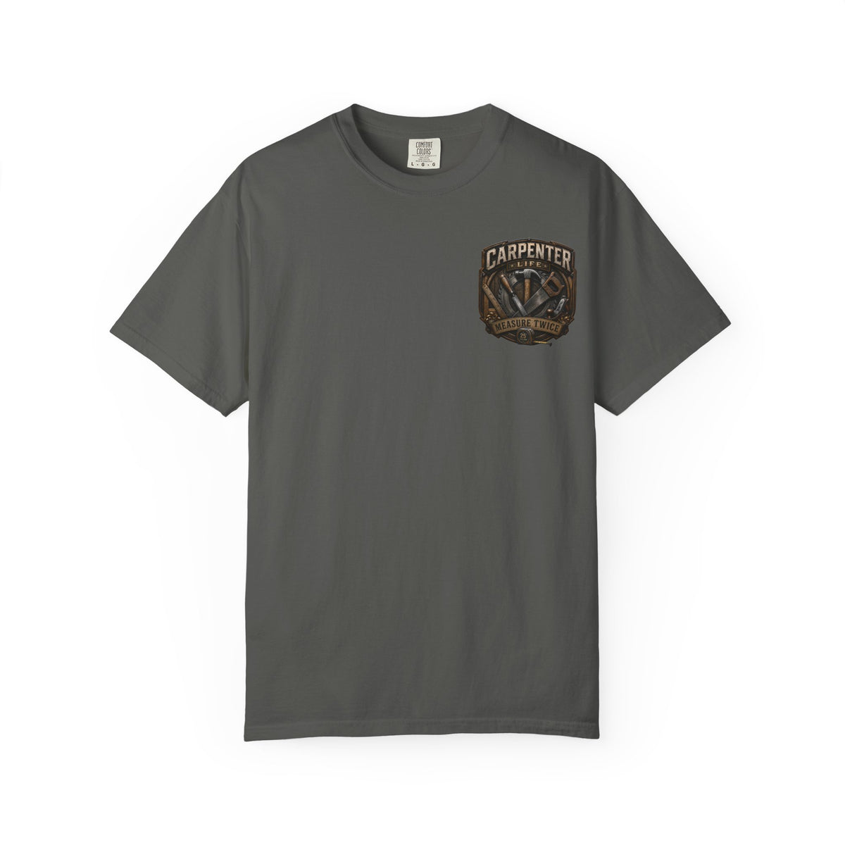 Carpenter Life T-Shirt – 'Measure Twice' Vintage Tool Emblem