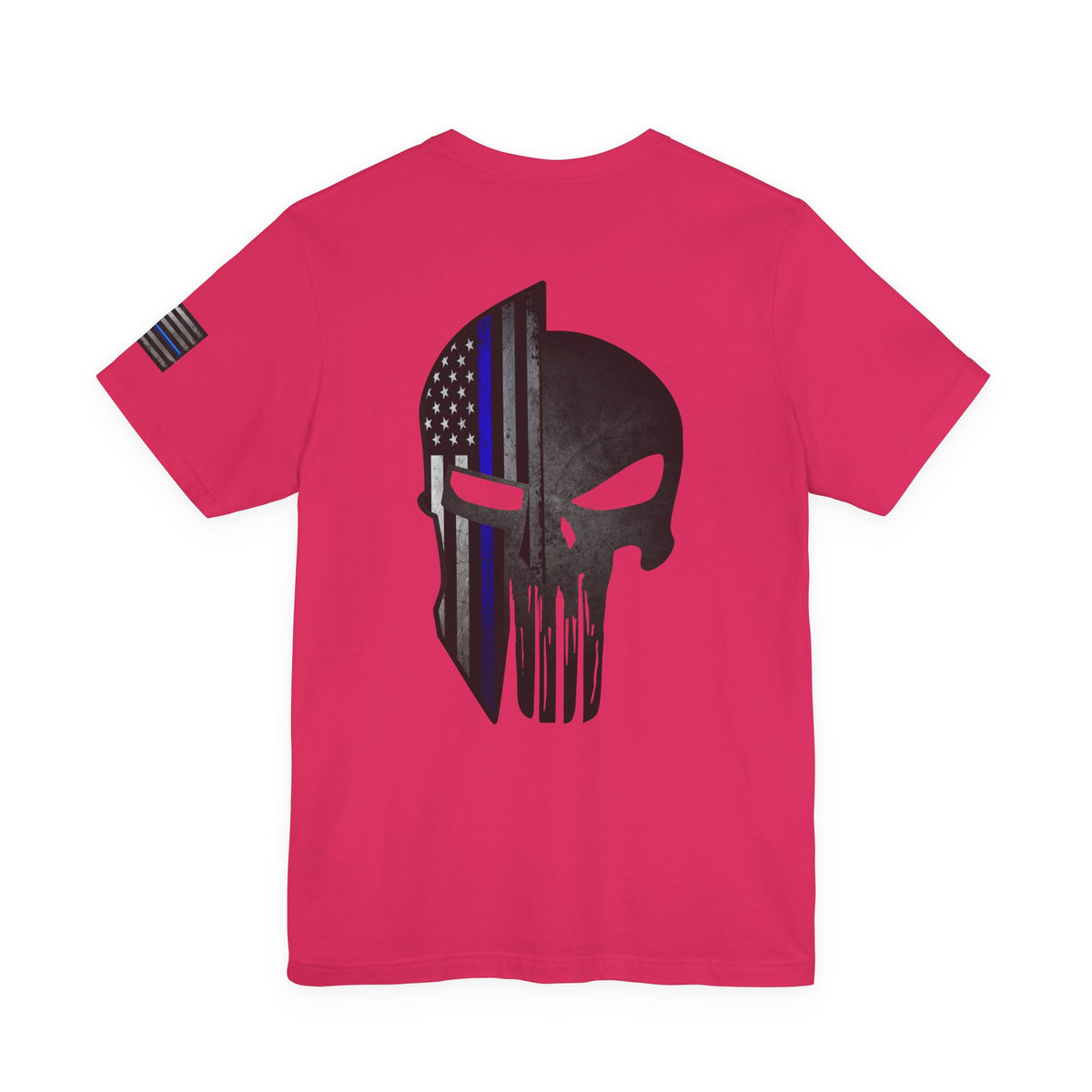 Grunge Stone Spartan Thin Blue Line American Flag T-Shirt – Honor & Valor Police Tribute Tee