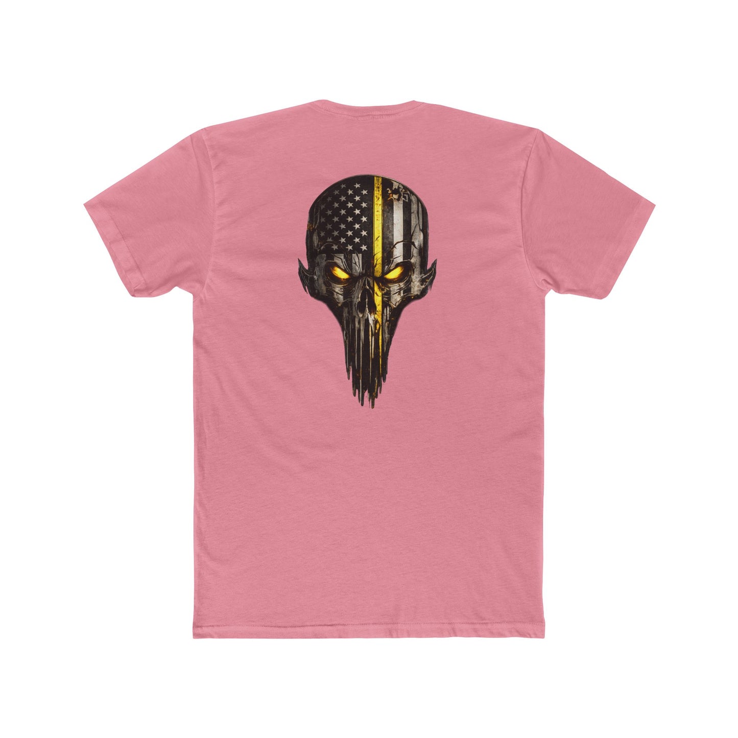 Thin Yellow Line Skull Tee — American Flag Shield & Back Skull Graphic
