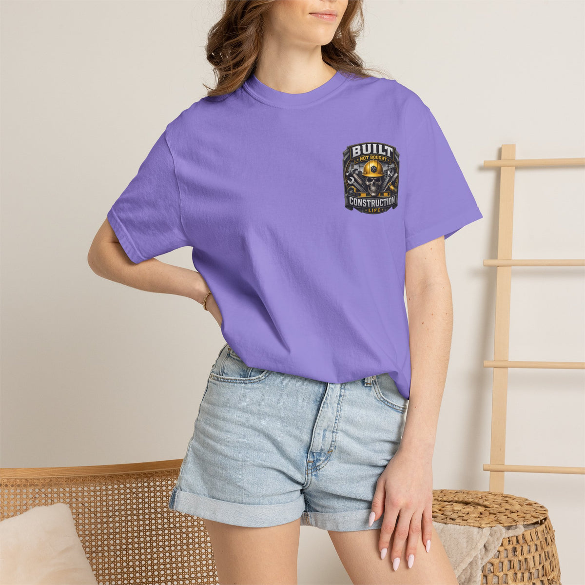 Construction Life T-Shirt — "Built Not Bought" Skull & Hard Hat Crew Tee