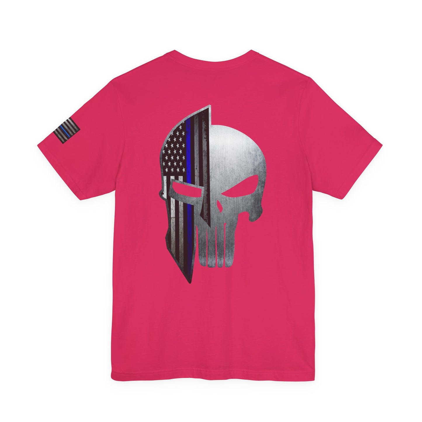 Grunge Metal Spartan Thin Blue Line American Flag T-Shirt – Honor & Valor Police Tribute Tee