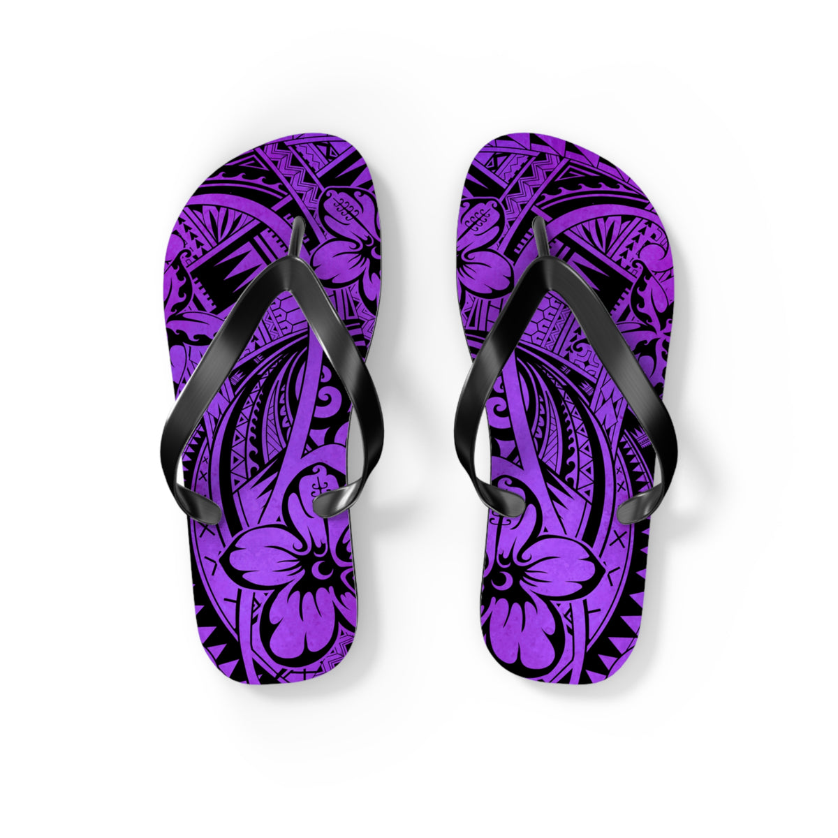 Polynesian Purple Floral Flip Flops, Summer Sandals, Beach Footwear, Vacation Essentials, Casual Footwear