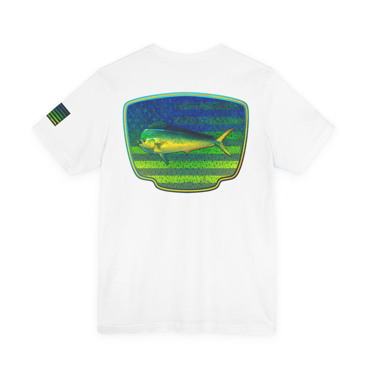 Patriotic Mahi Mahi Flag T-Shirt – Bold Saltwater Fishing Graphic Tee
