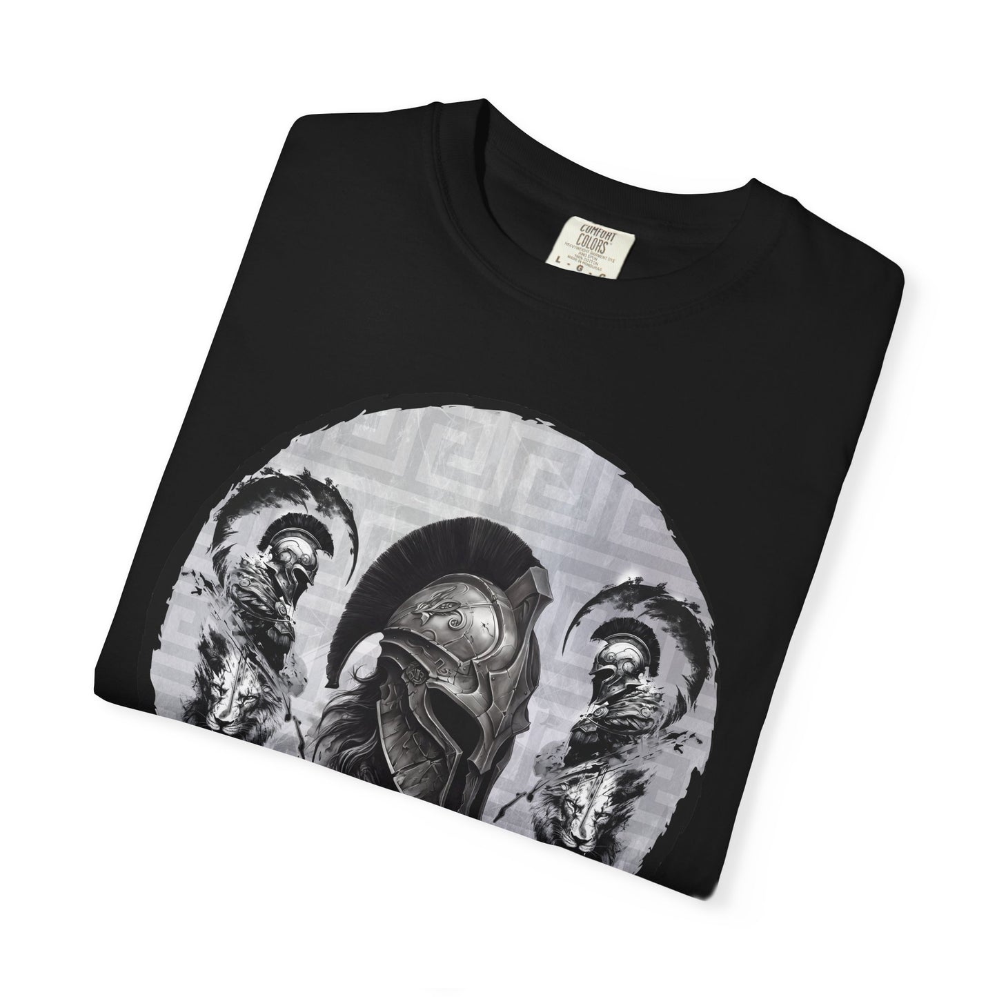 Spartan Warrior T-Shirt – Greek Helmet Circle Design Front & Spear Back | Warrior Graphic Tee