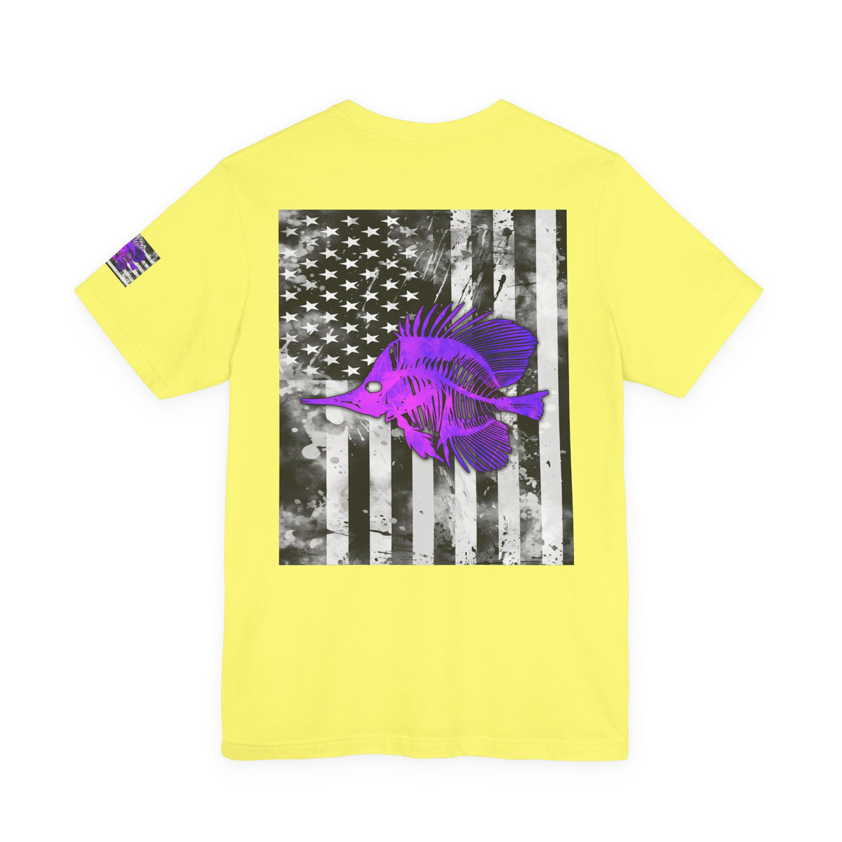 Purple Fish Angler Grunge American Flag Tee, Patriotic USA Shirt, Vintage American Flag