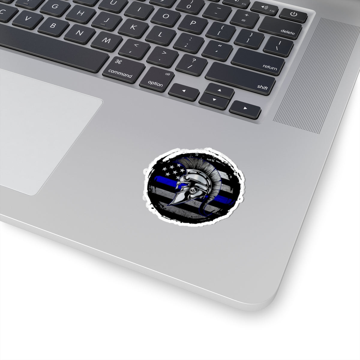 Grunge Spartan Warrior Skull Thin Blue Line Police Support Sticker ArtKiss-Cut Stickers