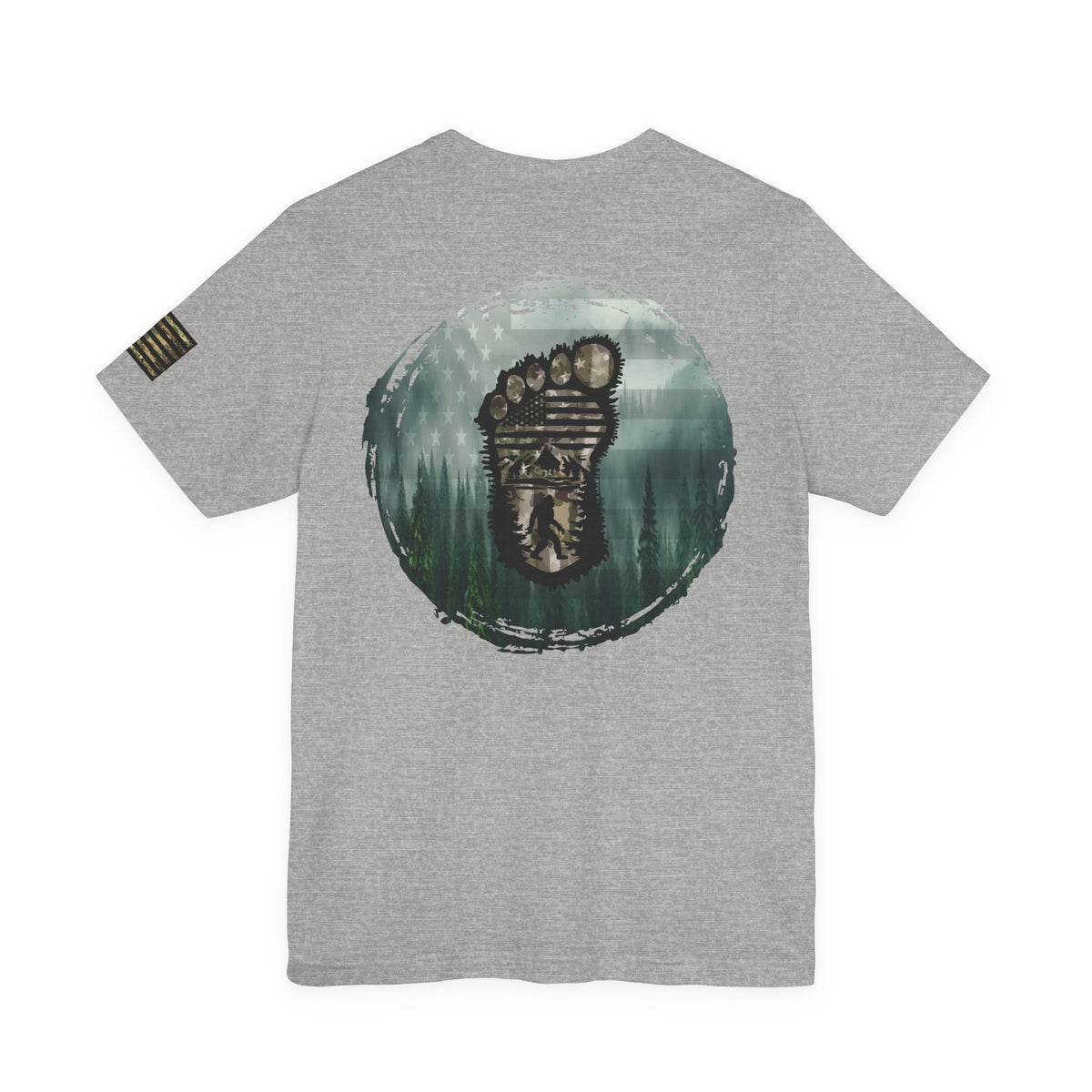 Bigfoot American Flag Camo Tee, Patriotic Sasquatch Shirt, USA Yetti Top, Men's Women's Unisex T-shirt, Cryptid Camouflage