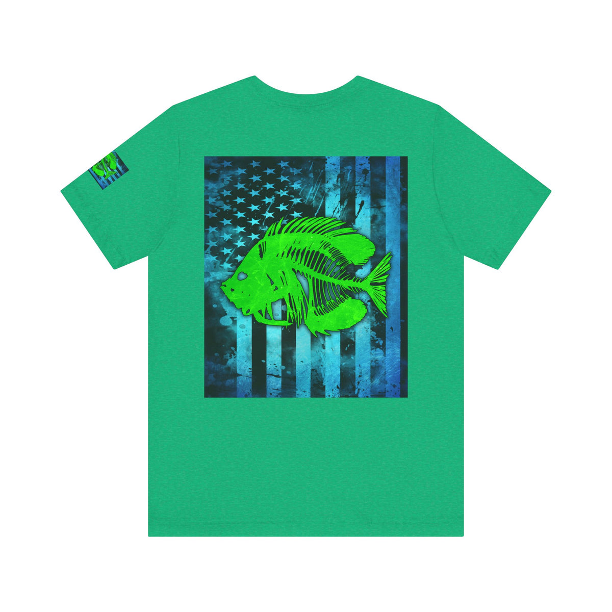 Green Pearch Angler Grunge American Flag Tee, Patriotic USA Shirt, Vintage American Flag