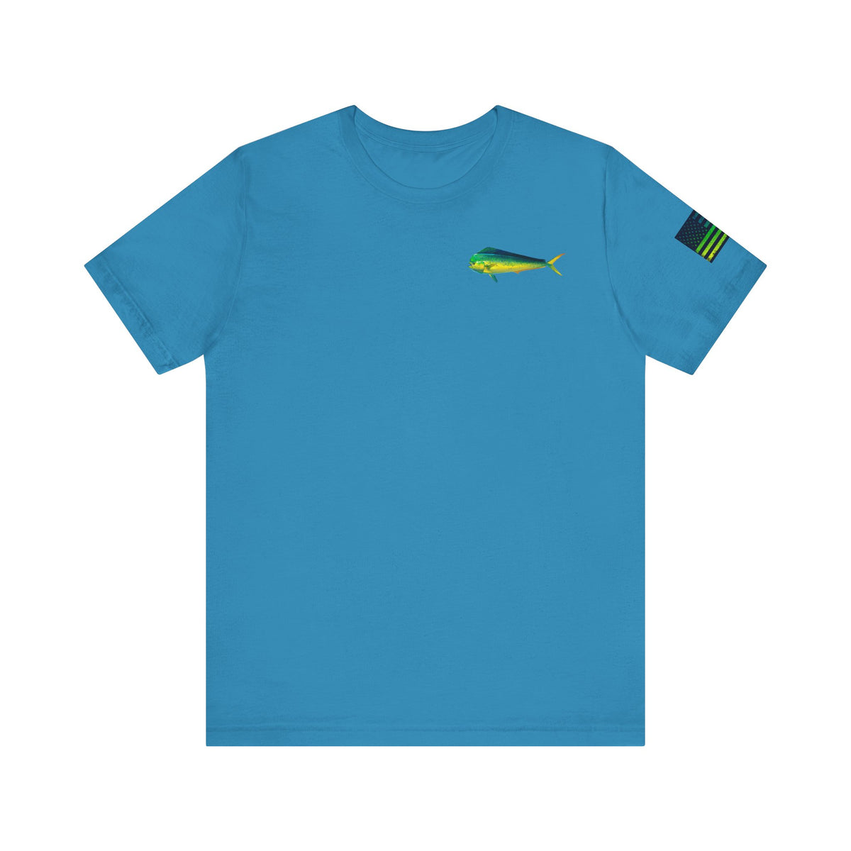 Mahi Mahi Sunglass Badge Tee – White Distressed Flag Fishing Shirt