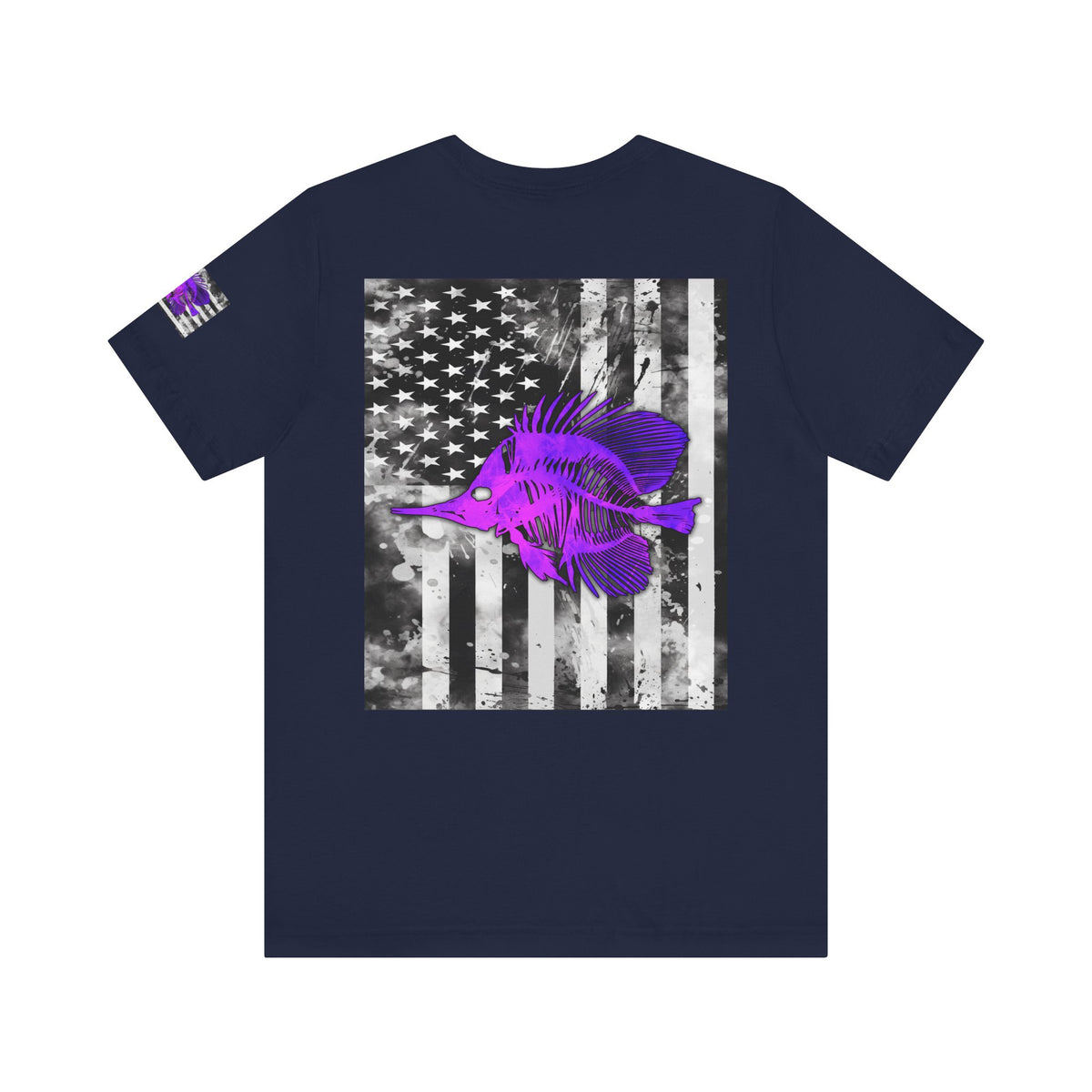 Purple Fish Angler Grunge American Flag Tee, Patriotic USA Shirt, Vintage American Flag
