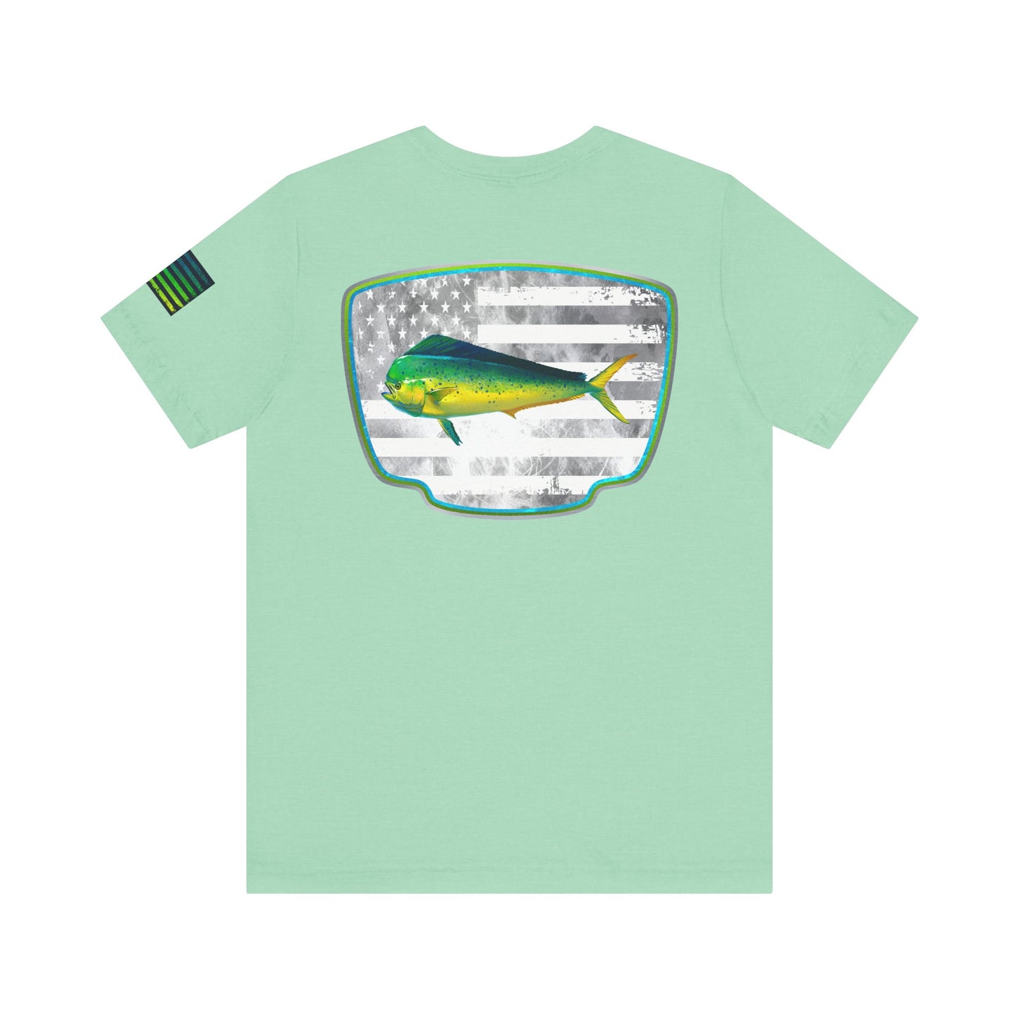 Mahi Mahi Sunglass Badge Tee – White Distressed Flag Fishing Shirt