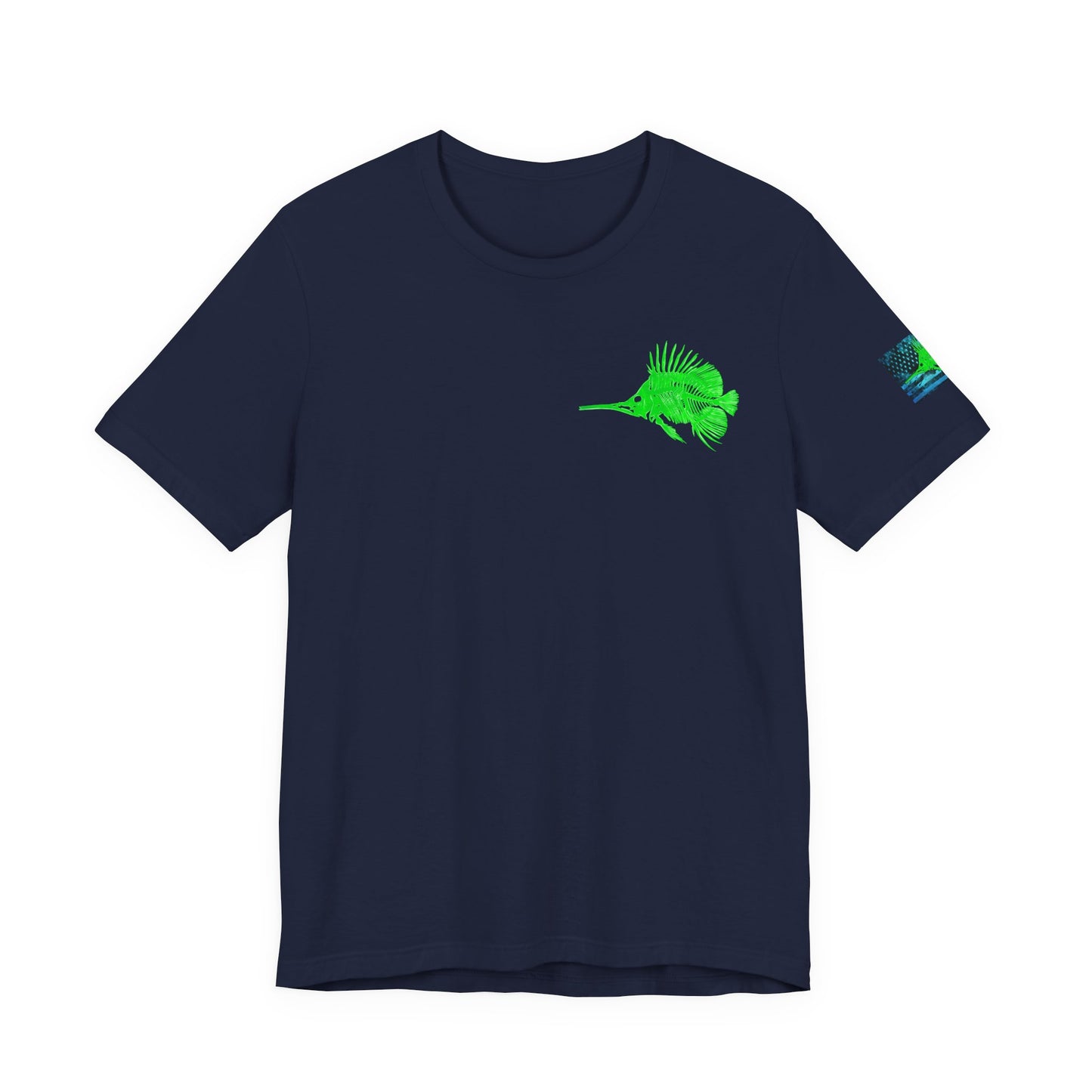 Green Fish Grunge American Flag Tee, Patriotic USA Shirt, Vintage American Flag