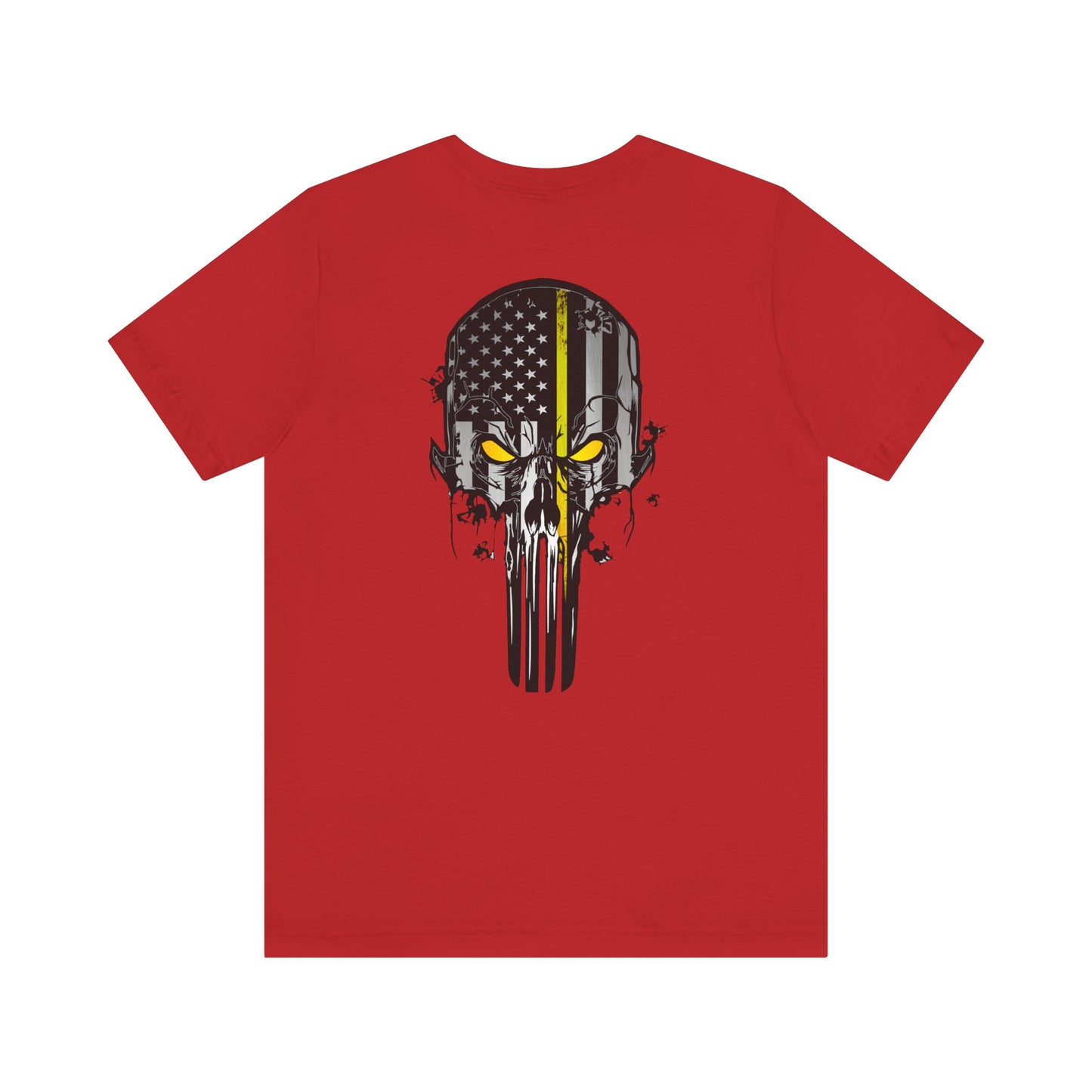 Thin Yellow Line American Flag Skull Tee