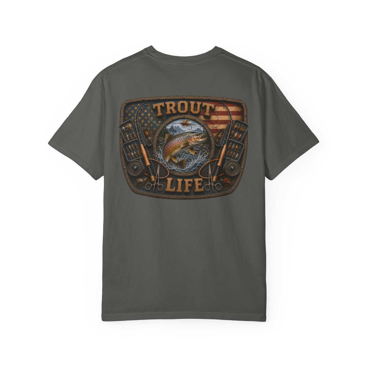 Trout Life T-Shirt — Fishing Graphic Tee with Trout & American Flag