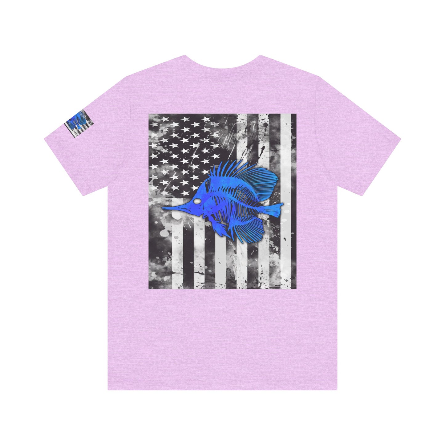 Blue Fish Skeleton Grunge American Flag Tee, Patriotic USA Shirt, Vintage American Flag