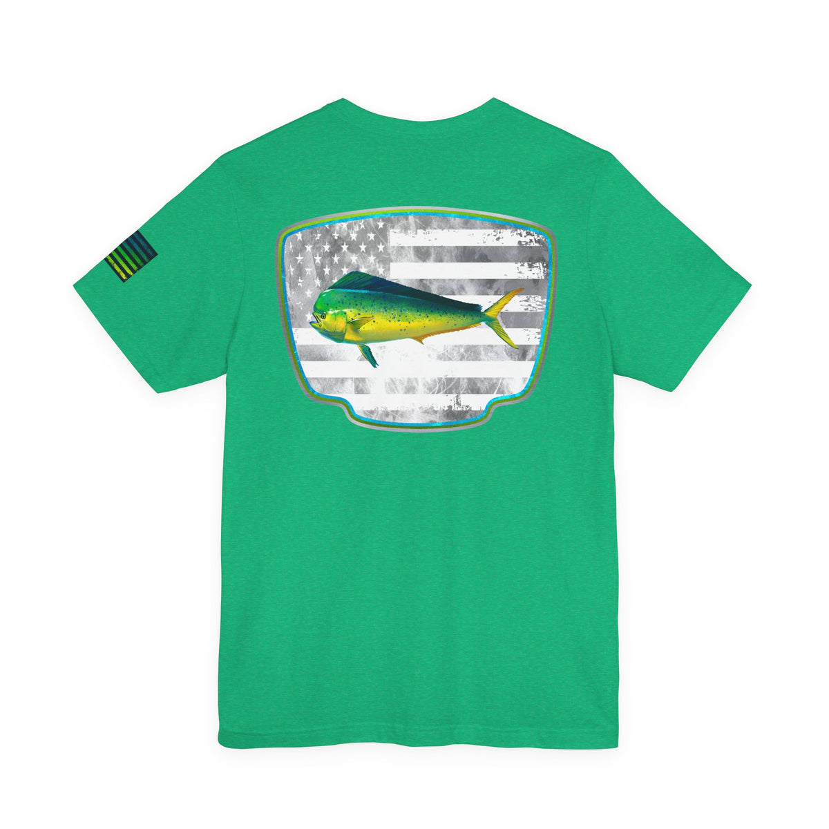 Mahi Mahi Sunglass Badge Tee – White Distressed Flag Fishing Shirt