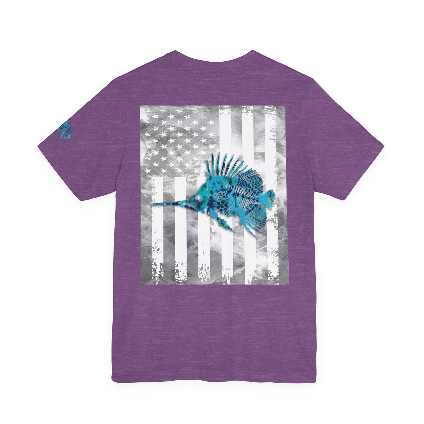 Fish Skeleton Grunge American Flag Tee, Patriotic Fishing Shirt, Vintage USA Bones, Fourth of July Apparel,