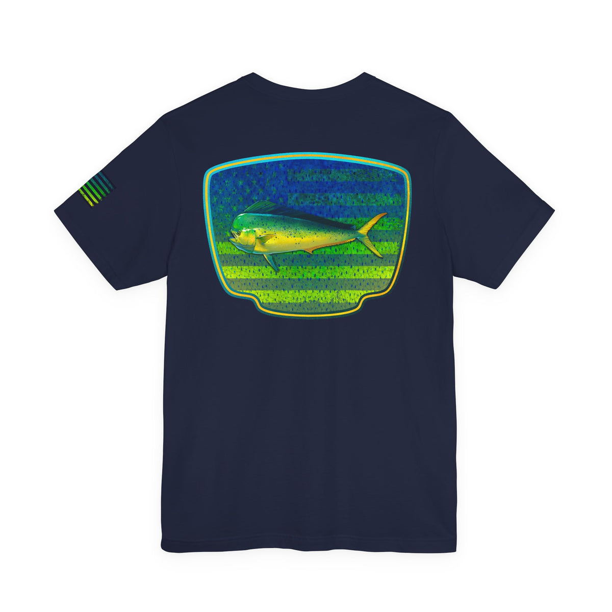 Patriotic Mahi Mahi Flag T-Shirt – Bold Saltwater Fishing Graphic Tee