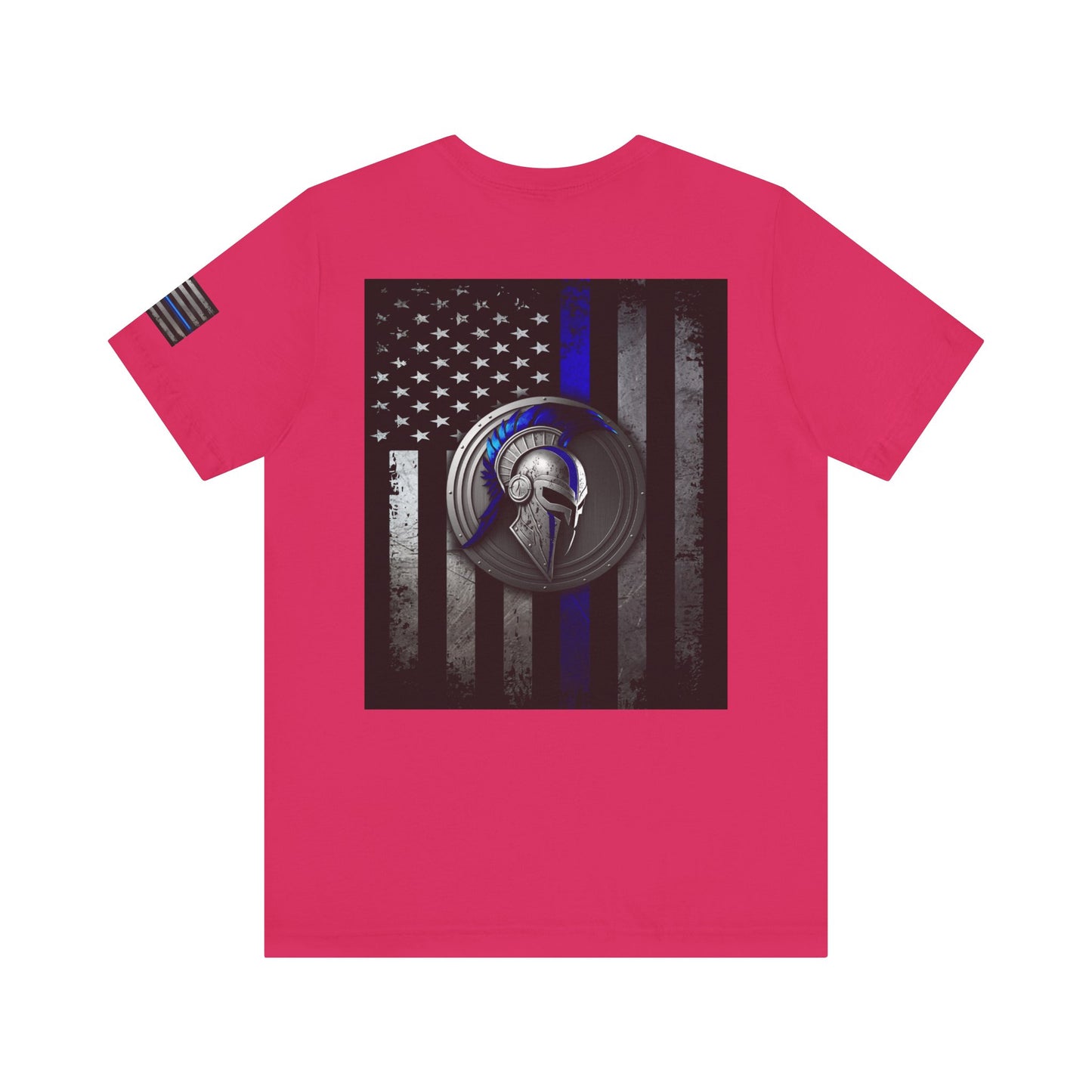 Spartan Helmet Flag Shirt – Thin Blue Line American Patriotic Tee for Law Enforcement Support