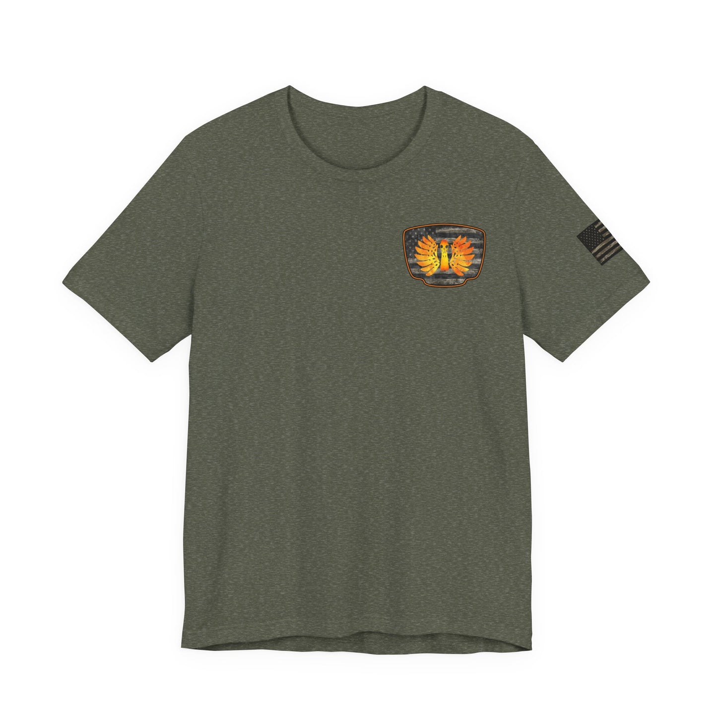 Duck Hunt Badge T-Shirt – Mossy Camo Print, Crossed Guns & Duck Skull Graphic