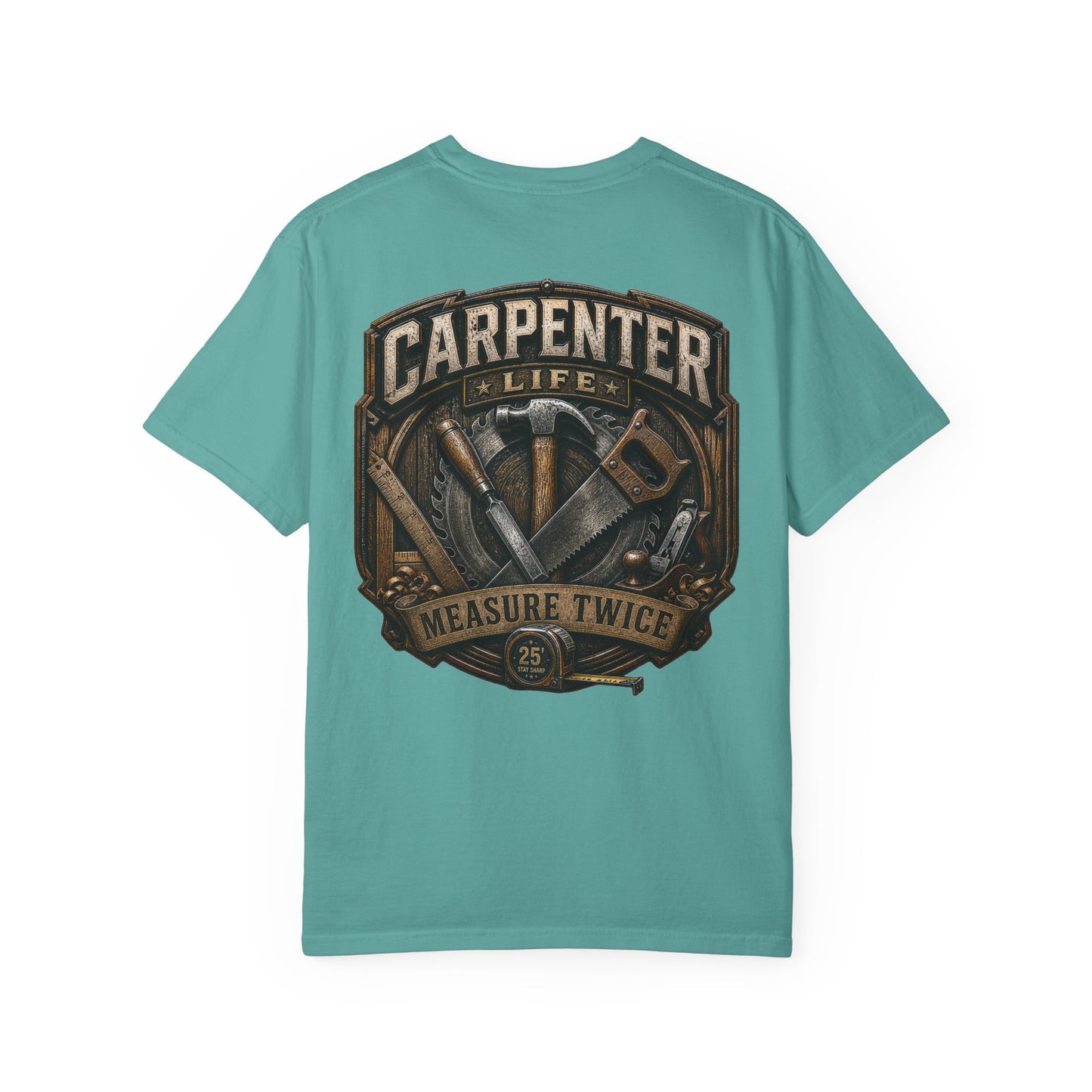 Carpenter Life T-Shirt – 'Measure Twice' Vintage Tool Emblem