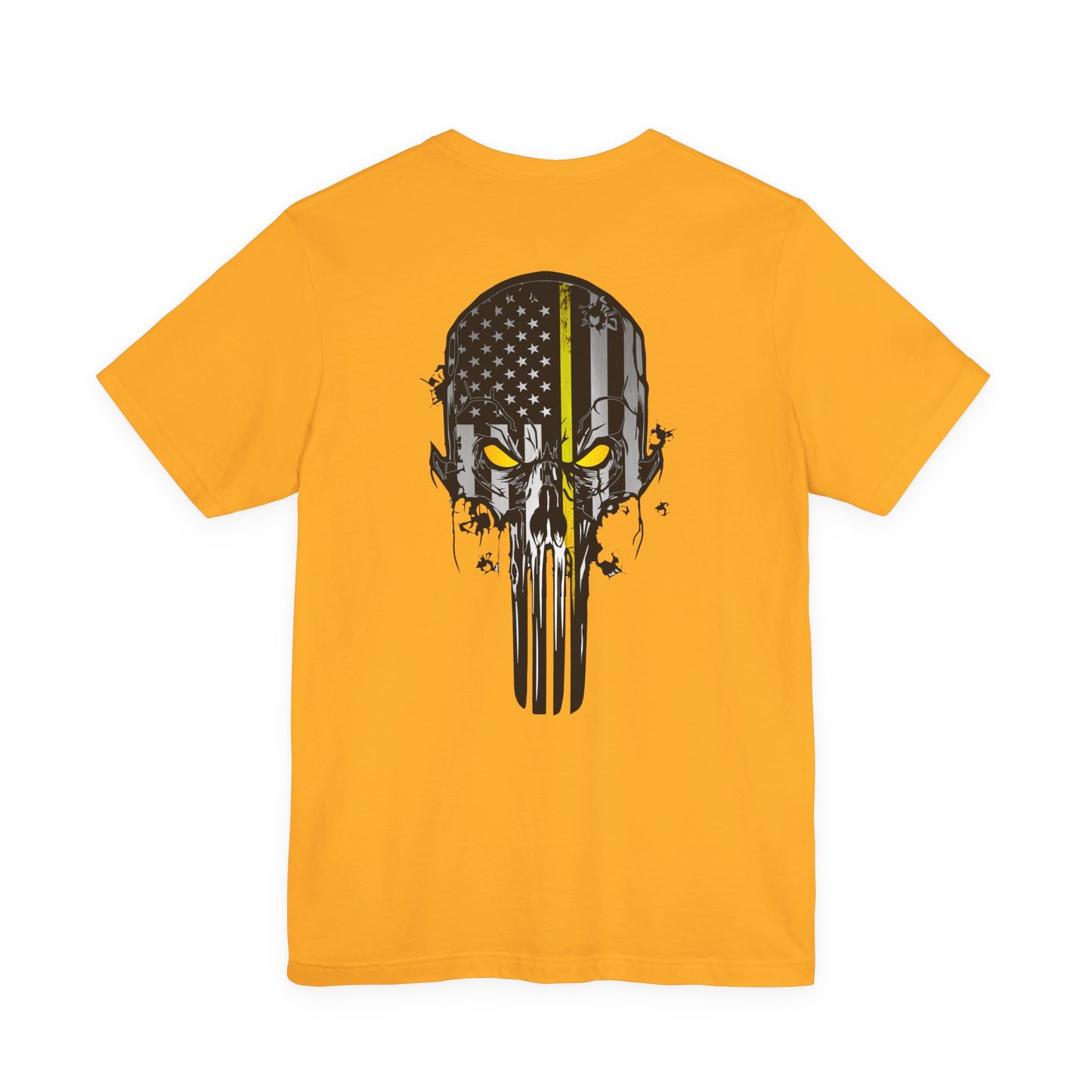 Thin Yellow Line American Flag Skull Tee