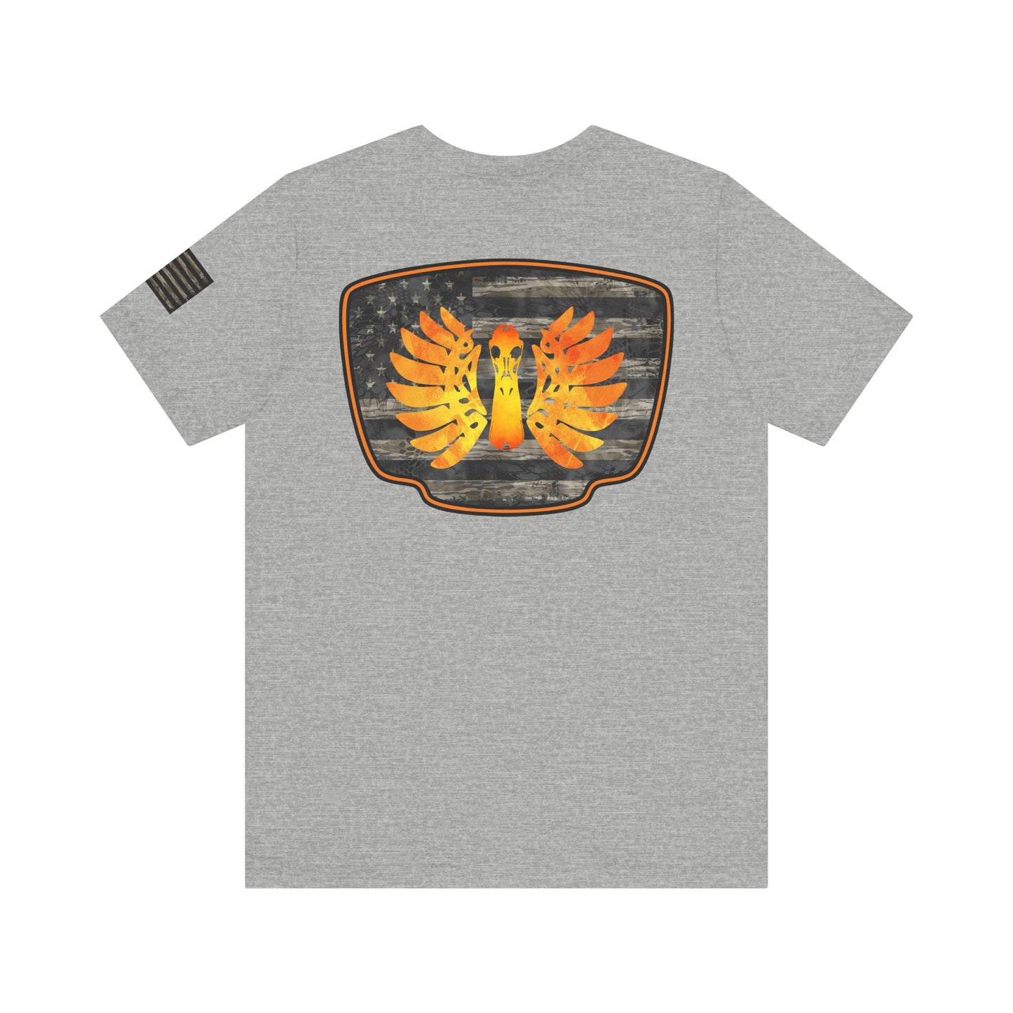 Duck Hunt Badge T-Shirt – Mossy Camo Print, Crossed Guns & Duck Skull Graphic