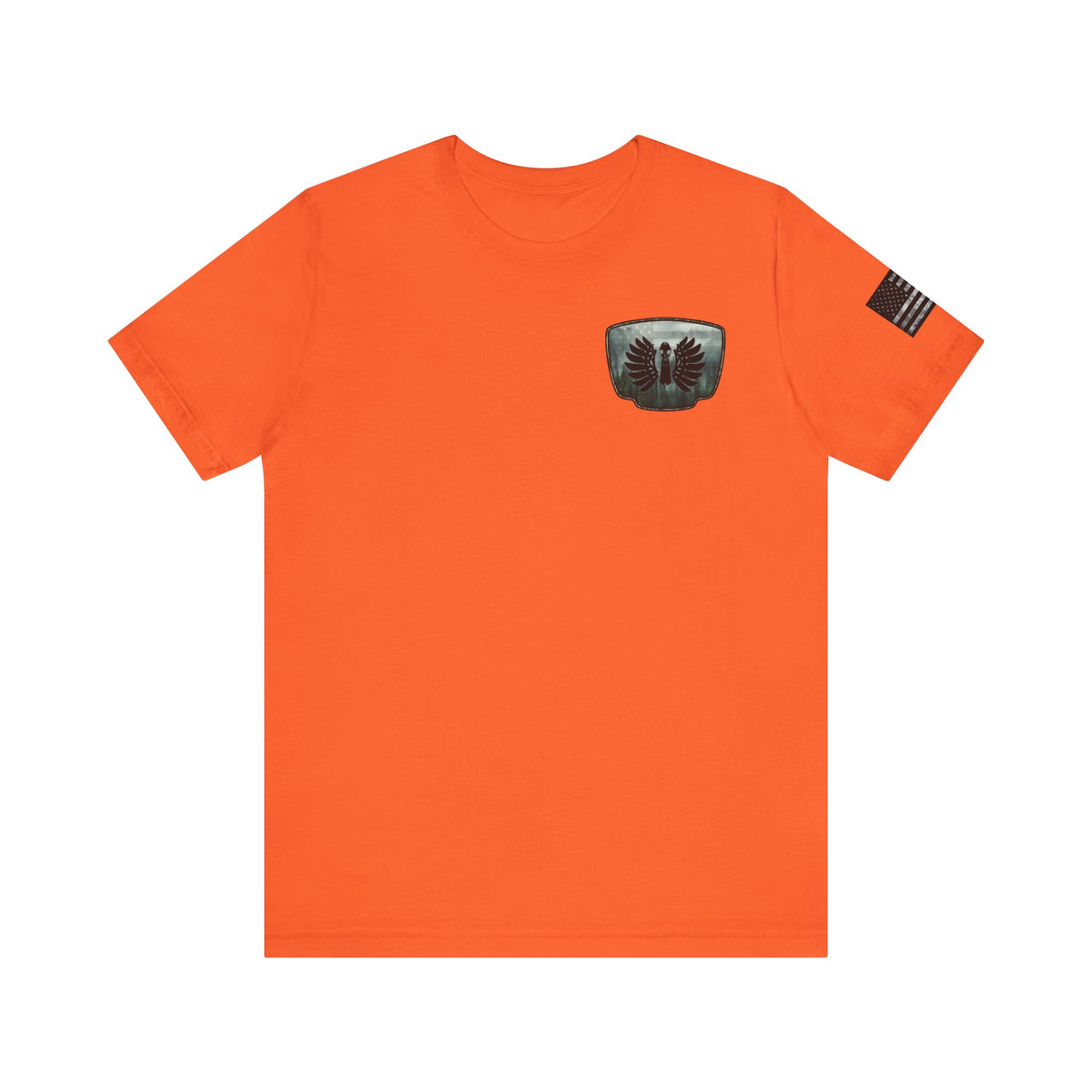 The Forest Duck Hunt Badge T-Shirt – Mossy Camo Print, Crossed Guns & Duck Skull Graphic