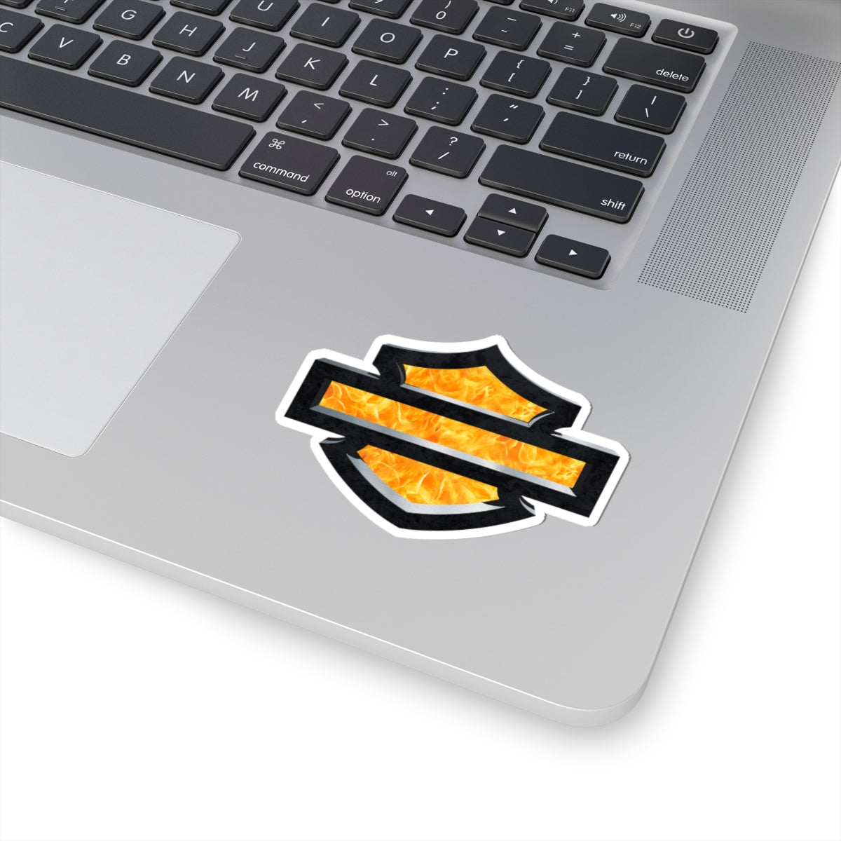 Flaming HD Shield Sticker | Bold Black and Fire Motorcycle Emblem for Bikes, Helmets, and Gear, ArtKiss-Cut Stickers