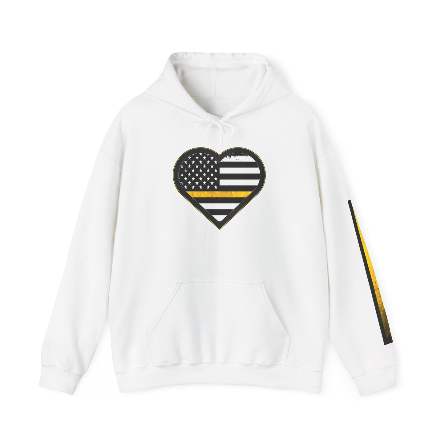 911 Dispatcher Thin Yellow Line American Flag Heart Hoodie, Dispatcher Hooded Sweatshirt, First Responder Gift, Patriotic
