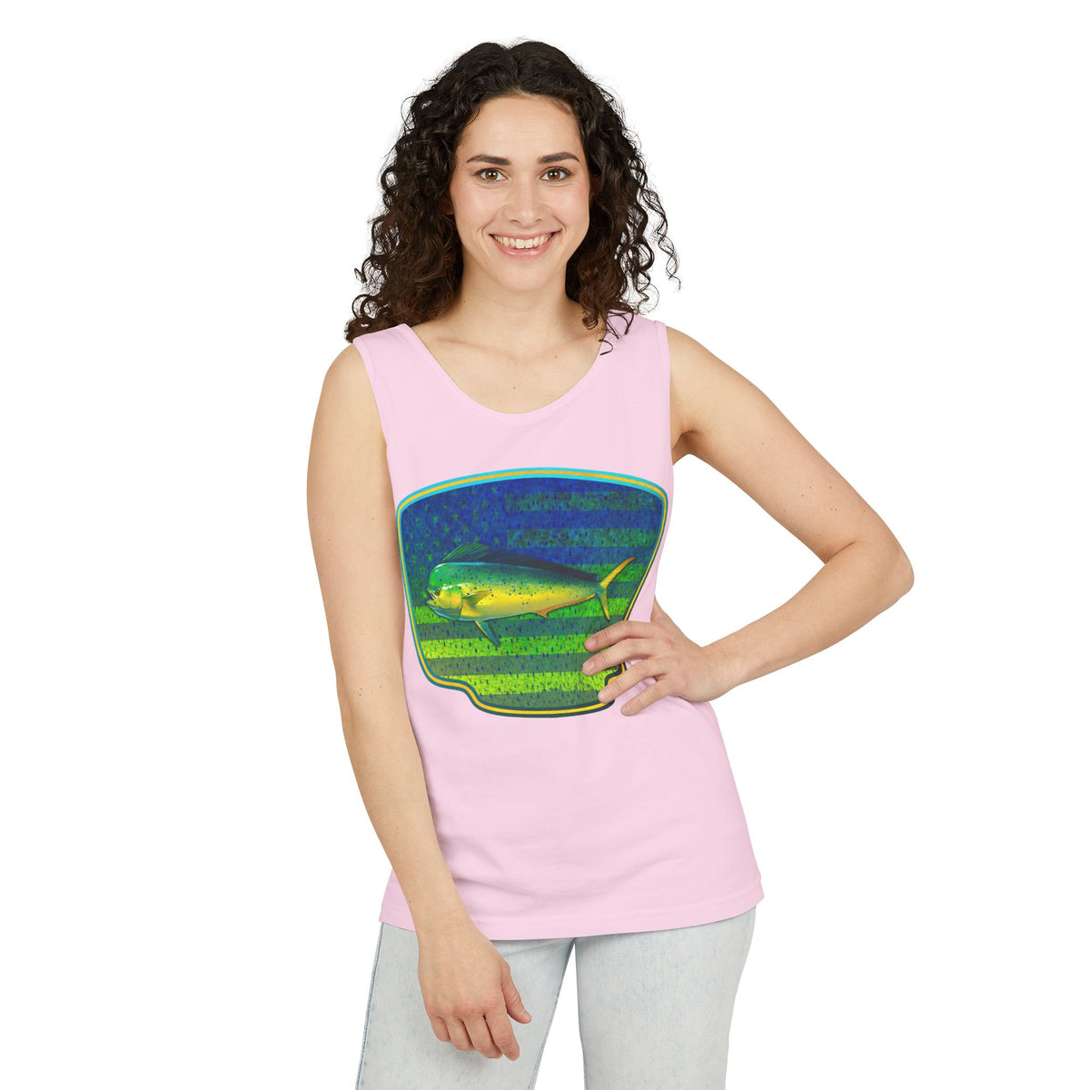 American Mahi Mahi Graphic Tank Top, Summer Apparel, Outdoors Shirt, Fishing Gear, Beachwear, Gifts for Anglers