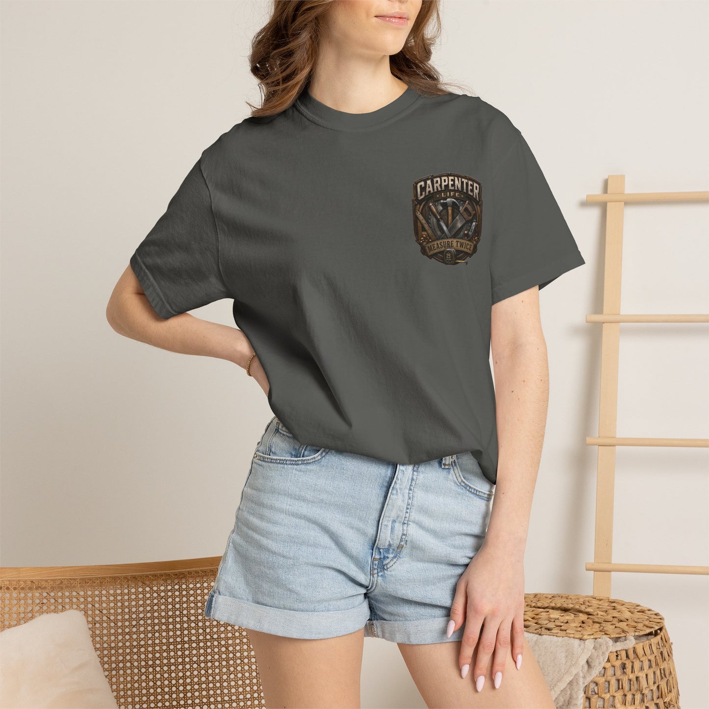 Carpenter Life T-Shirt – 'Measure Twice' Vintage Tool Emblem