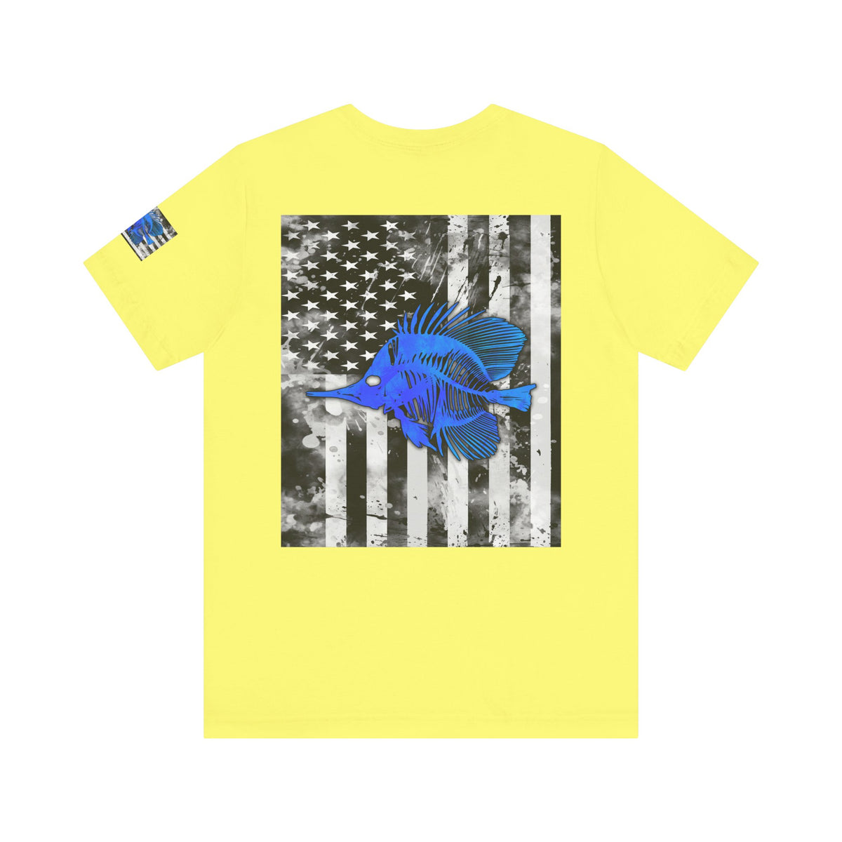 Blue Fish Skeleton Grunge American Flag Tee, Patriotic USA Shirt, Vintage American Flag
