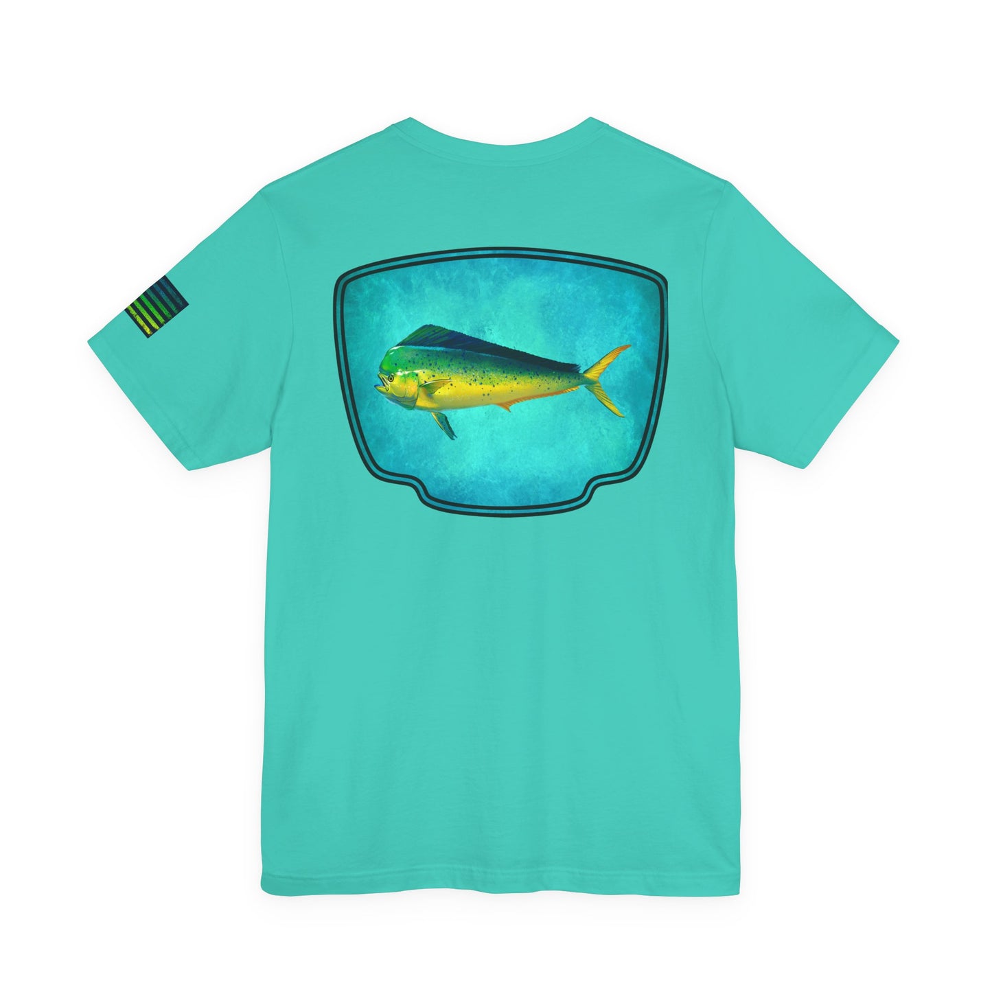 Vibrant Mahi Mahi Badge Tee – Ocean-Inspired Saltwater Fishing Shirt for Men