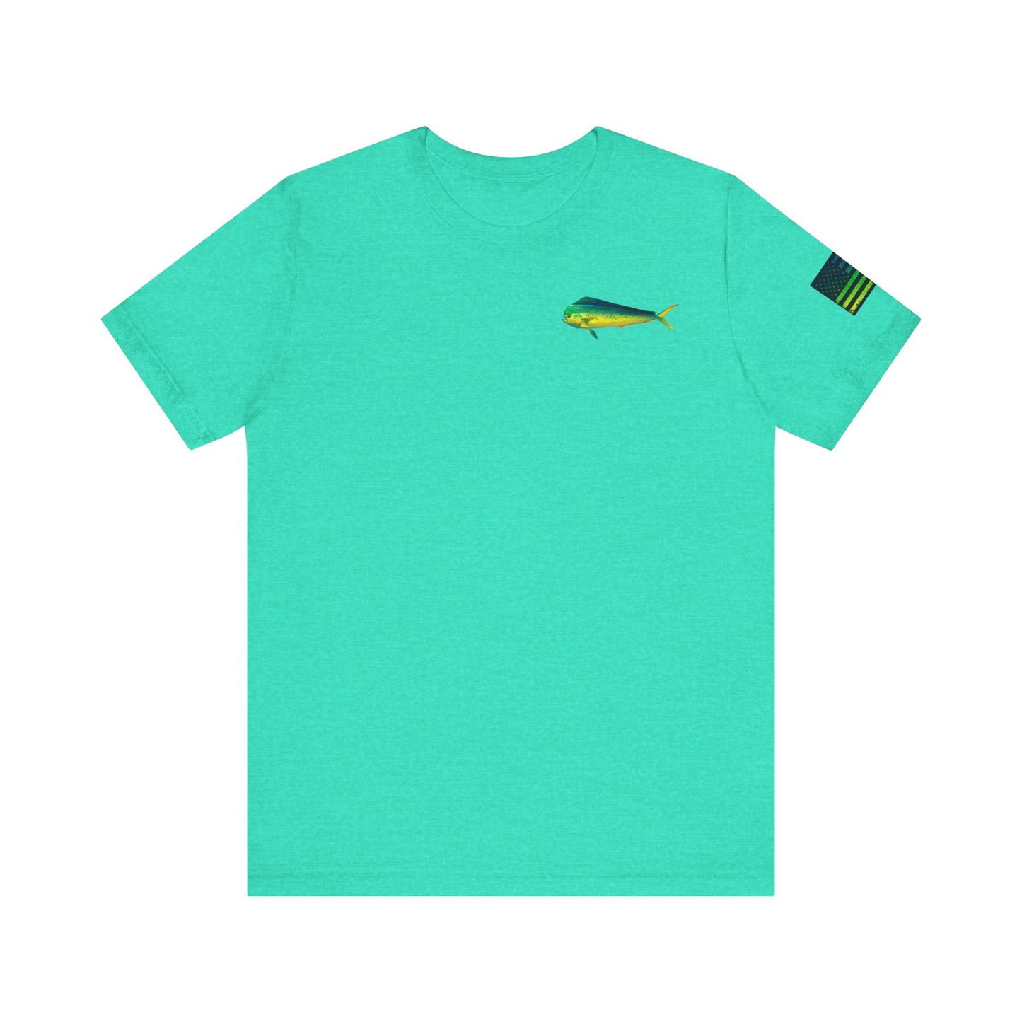 Mahi Mahi Sunglass Badge Tee – White Distressed Flag Fishing Shirt