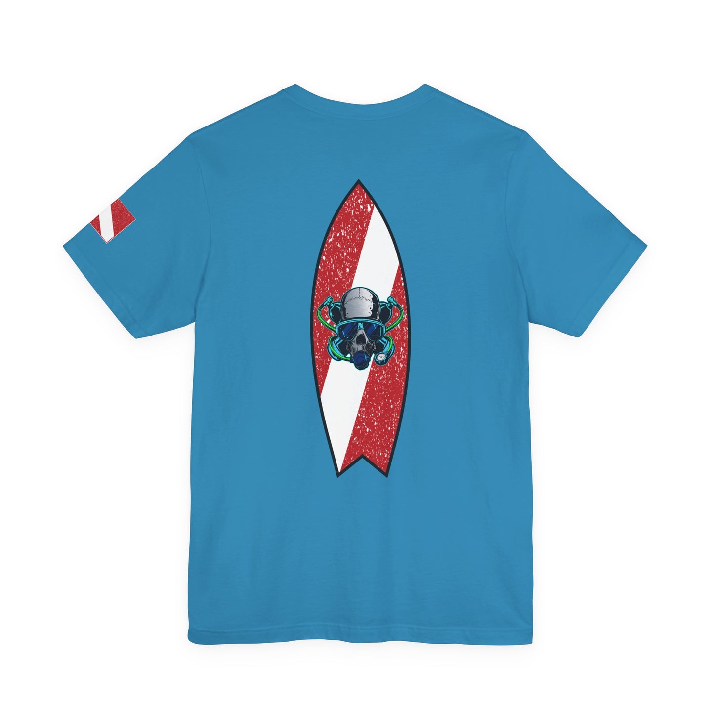 Scuba Diver Skull Red Dive Flag Design – Vintage Distressed Diving Flag Graphic with Oxygen Mask & Regulator, Retro Surfboard Decal, Nautical Tattoo Art